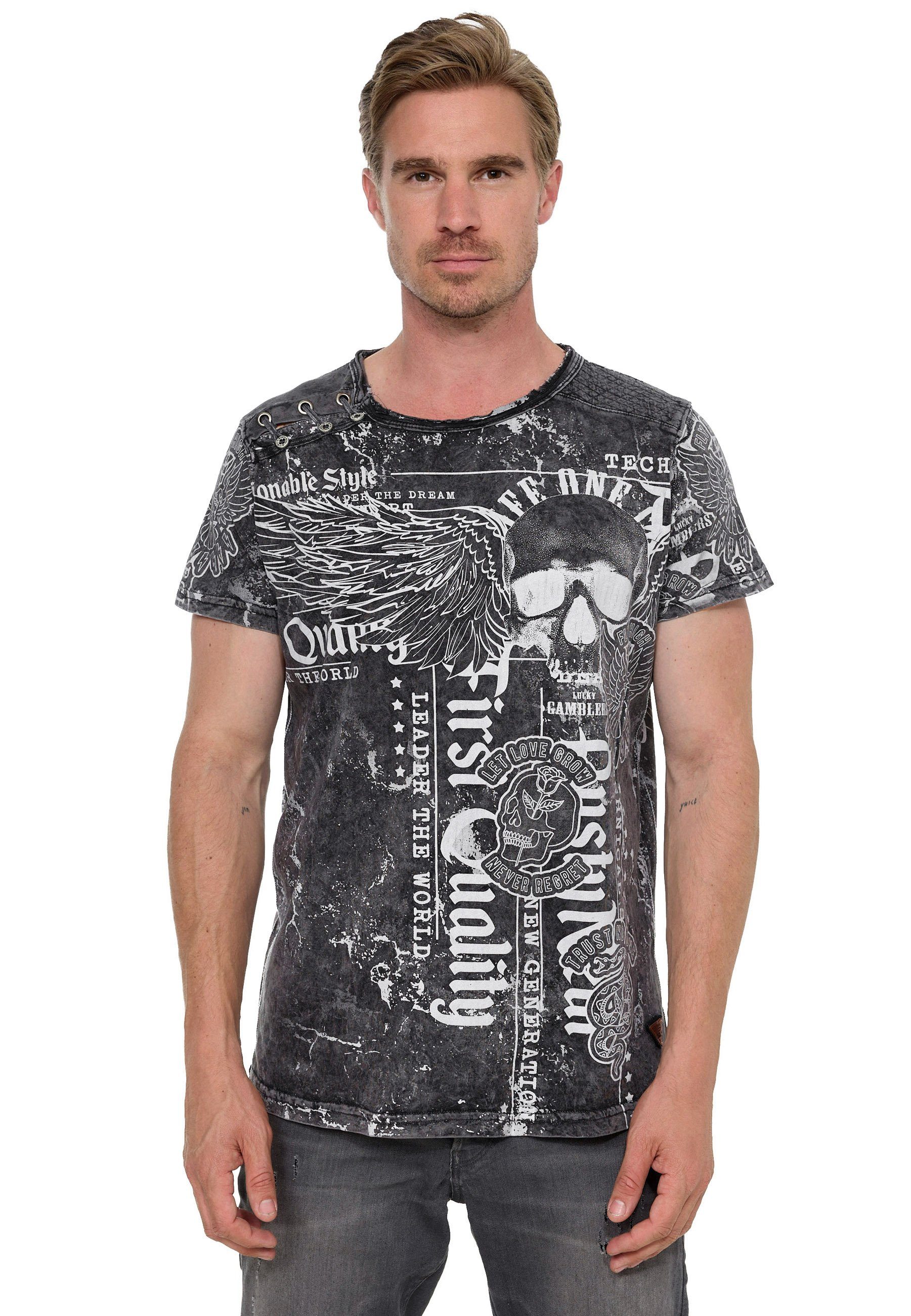 schwarz mit Neal Rusty Rusty Allover-Print T-Shirt Neal