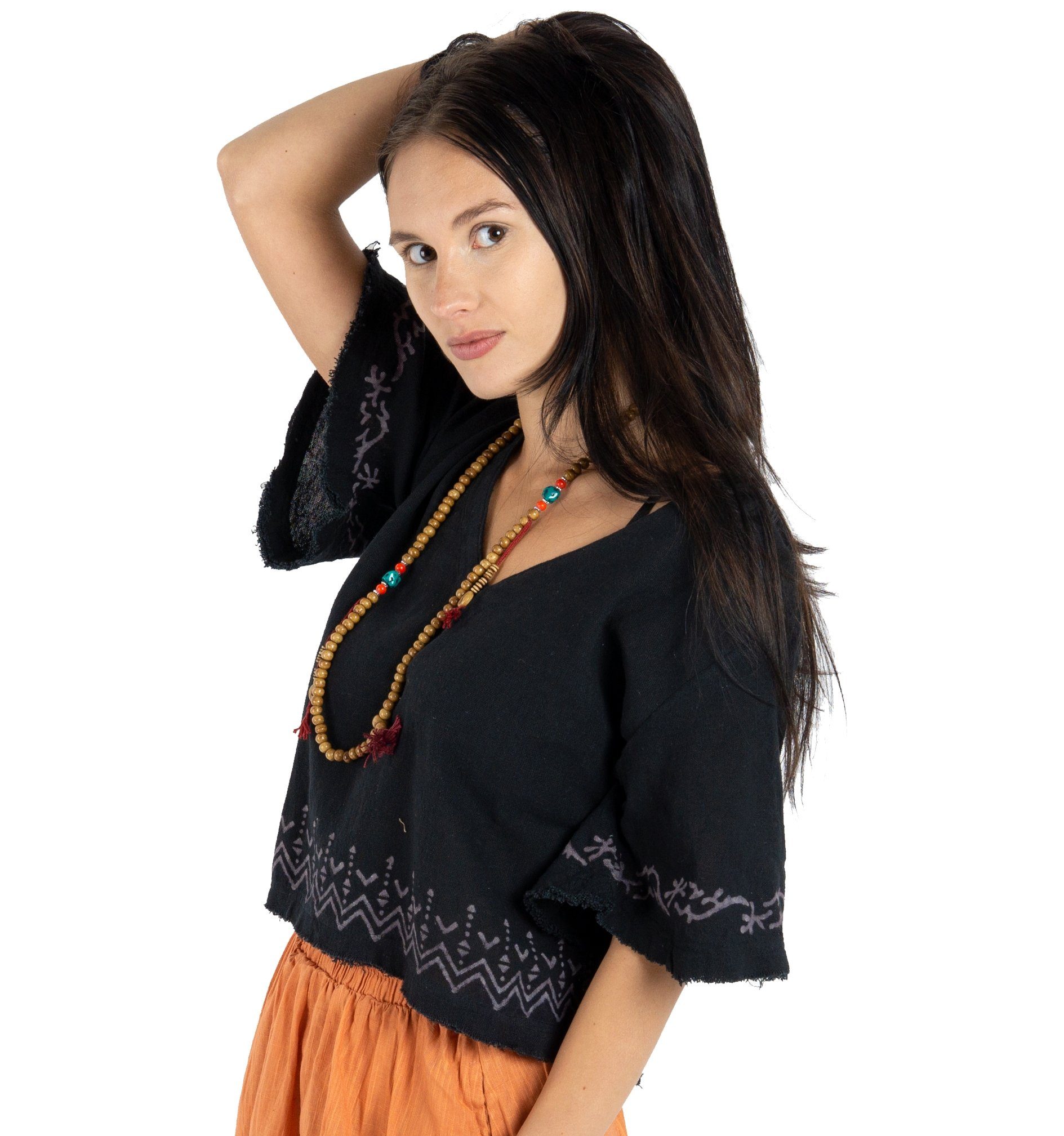 Guru-Shop T-Shirt Weites Top mit handgefertigtem Druck,.. Festival, Ethno Style, alternative Bekleidung