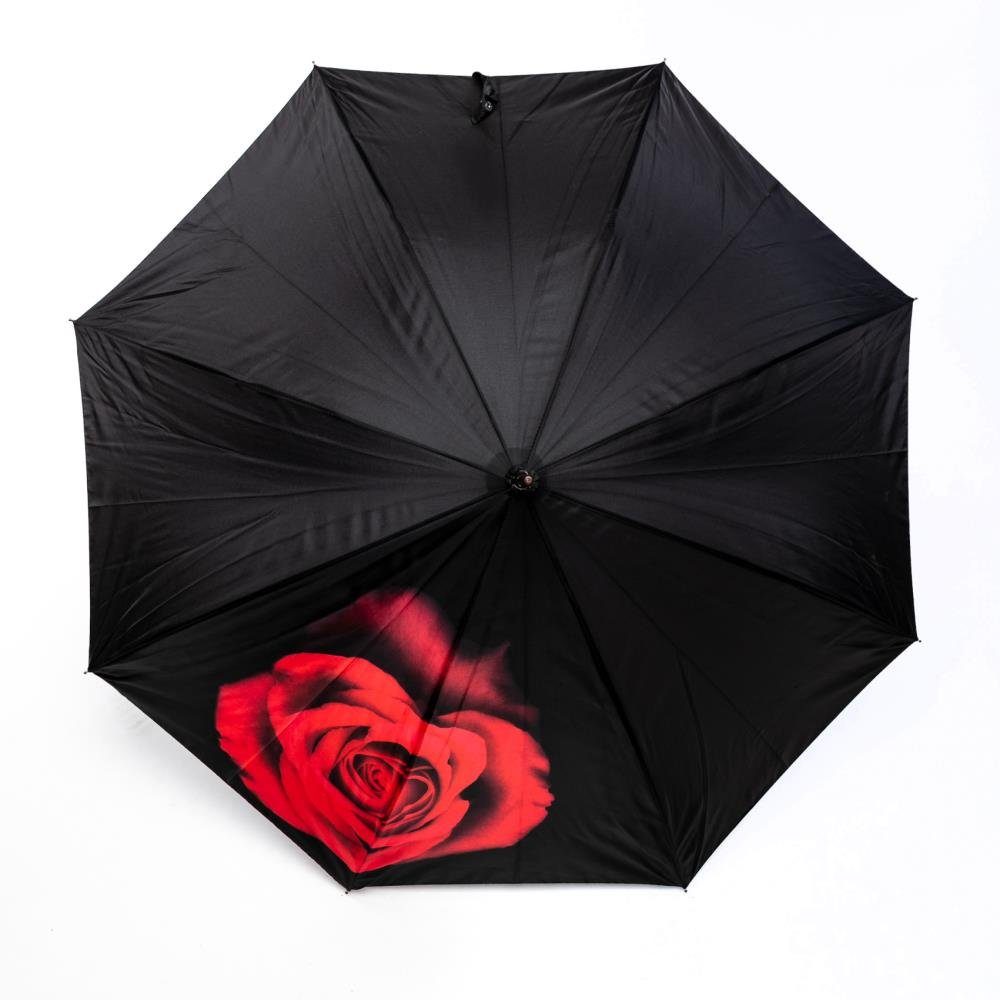 Luckyweather not just any other day Stockregenschirm Regenschirm Motiv RED ROSE ON BLACK Automatik