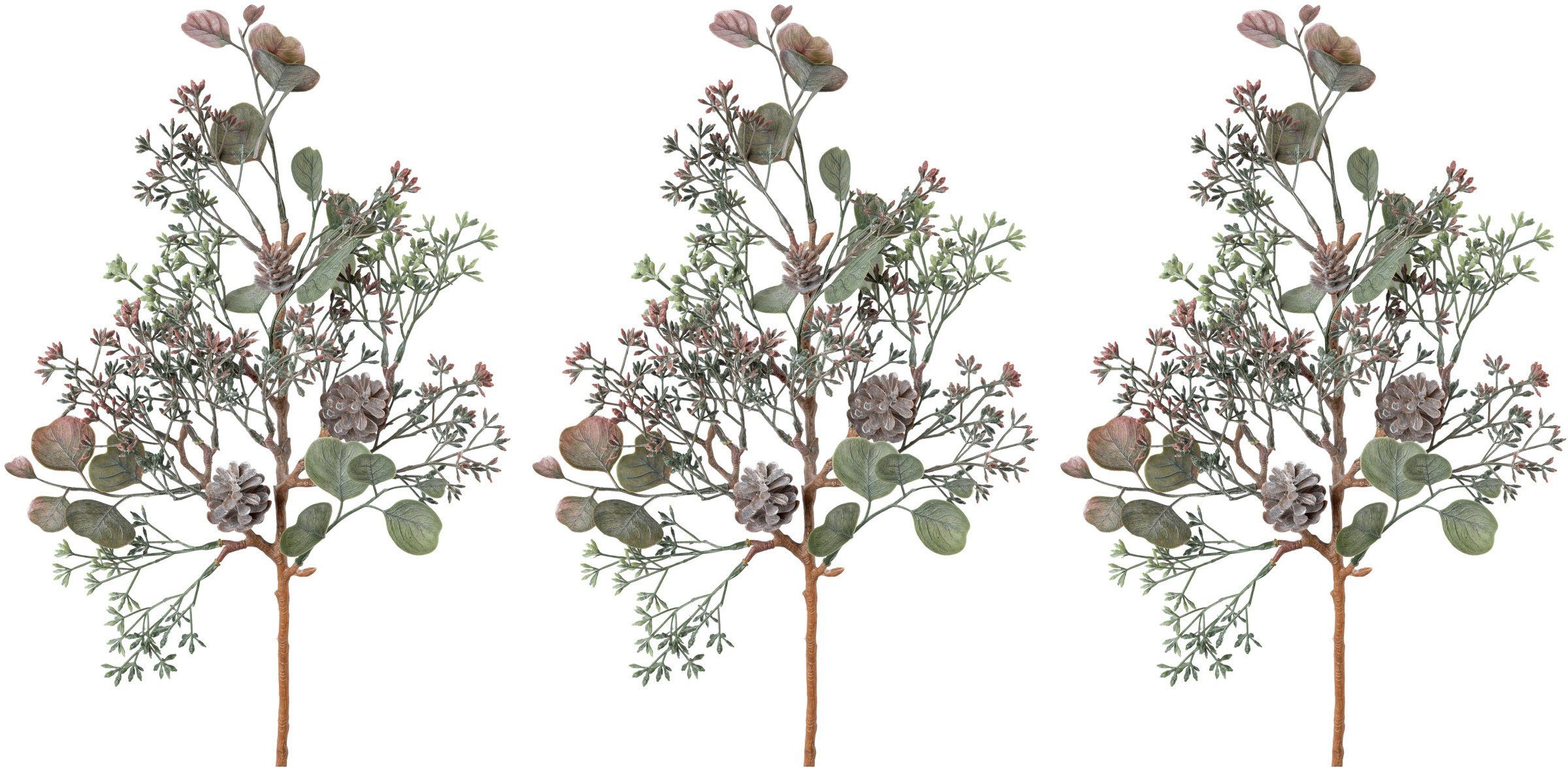 Winterliche Kunstpflanze Weihnachtsdeko Eukalyptus, Creativ green, Höhe 53  cm, Zweig mit Zapfen, 3er-Set