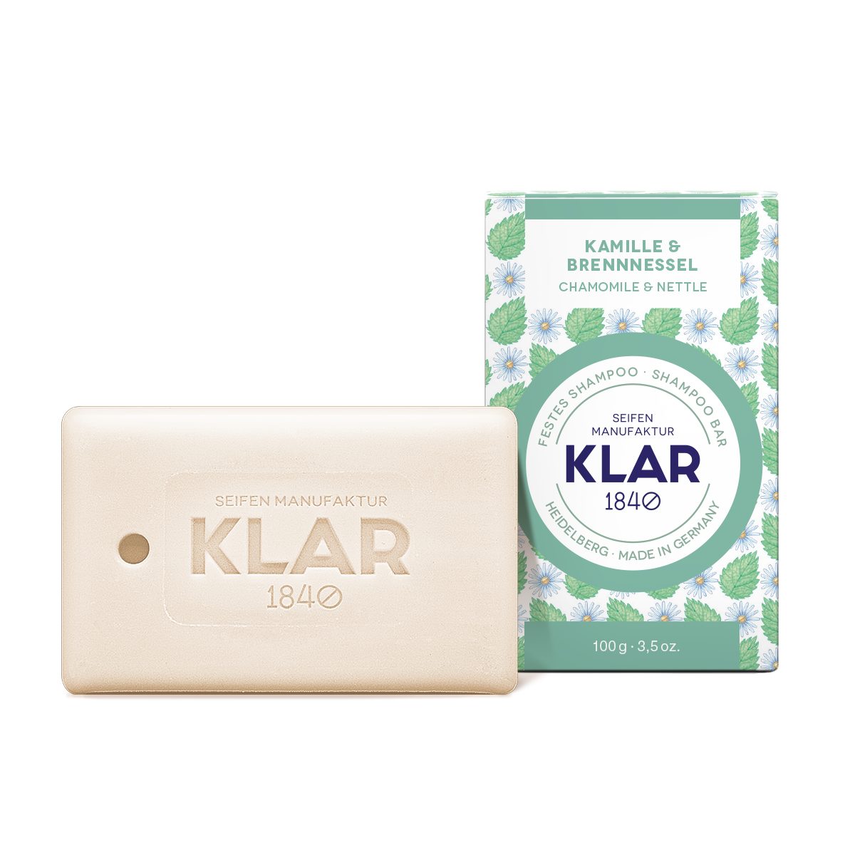 KLAR Seifenmanufaktor Handseife Klar Seifen festes Shampoo Kamille & Brennnessel 100g (für