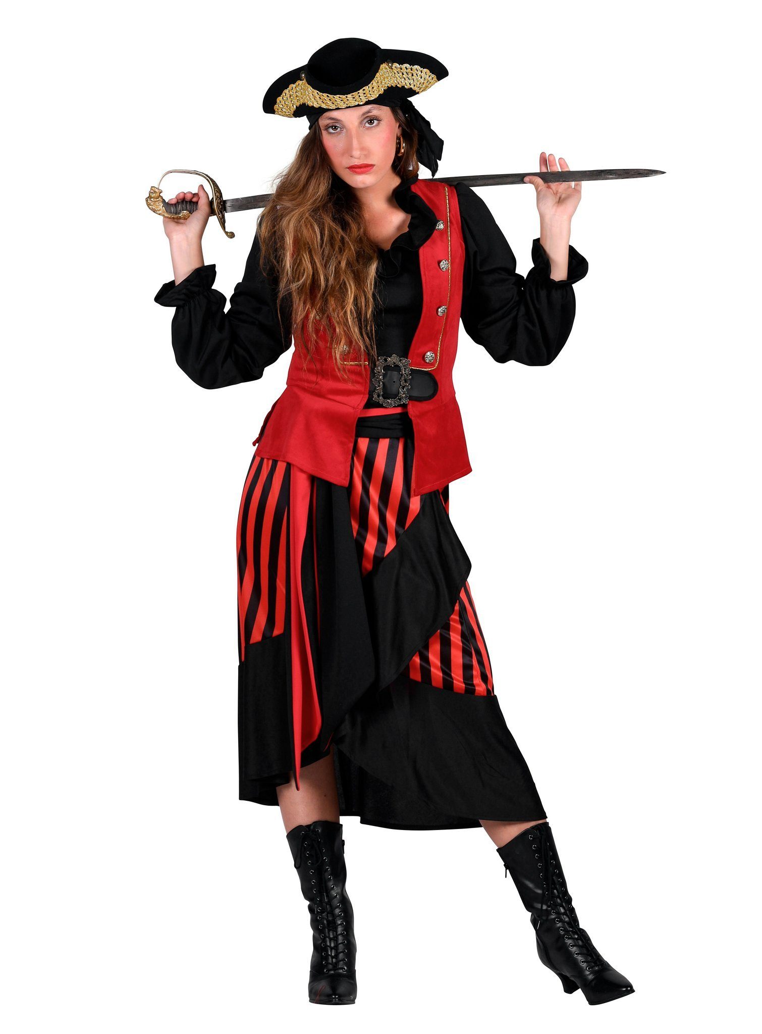 thetru Kostüm Mary Read Piratenkostüm für Frauen, Schwarz-rotes Seeräuberkostüm für Damen