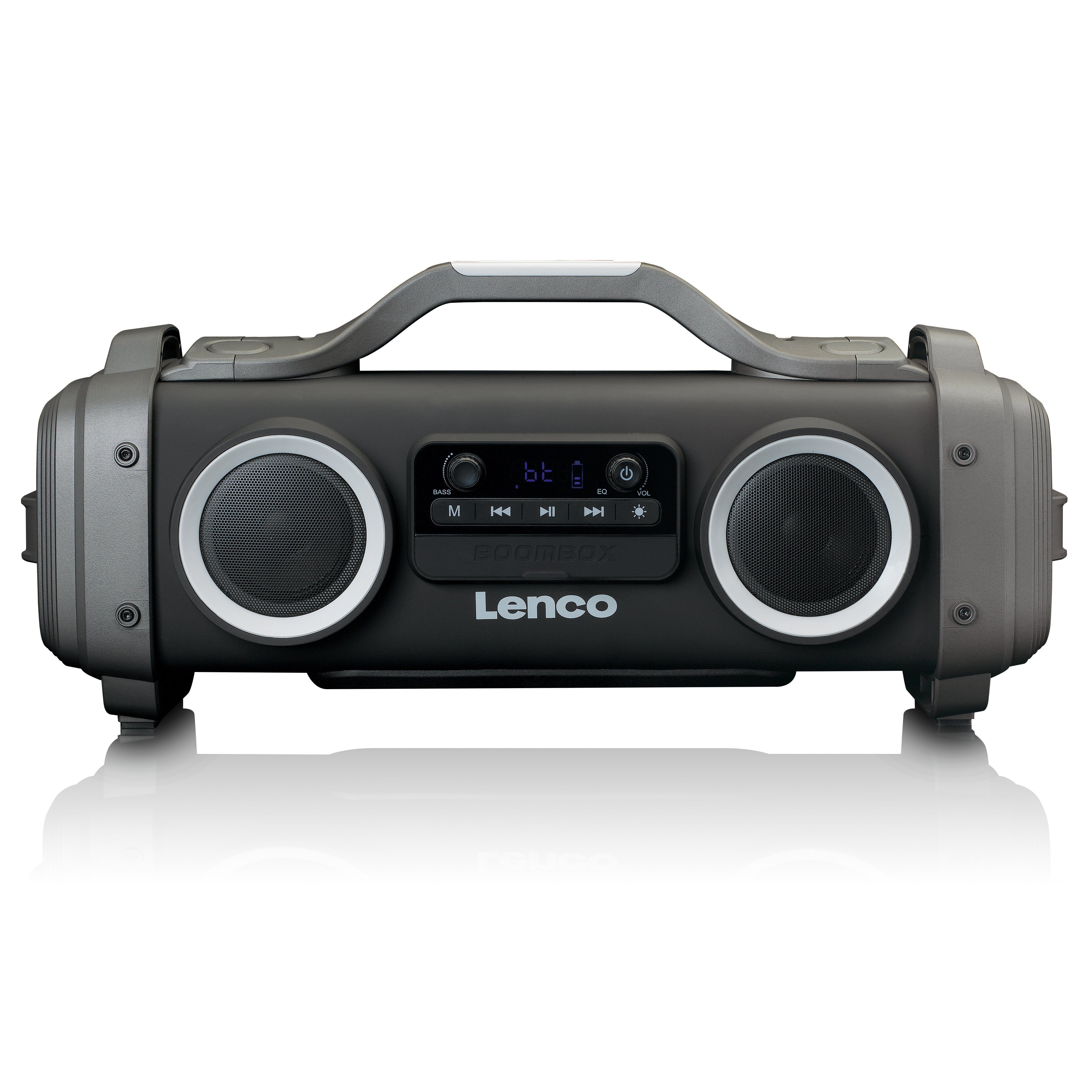 Lenco SPR-200BK Bluetooth-Lautsprecher 2.0 (Bluetooth, 50 W, Boombox mit Subwoofer & TWS, LED-Effekten, USB/Micro-SD/AUX inkl. Akku)