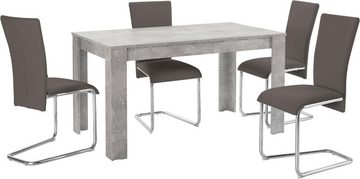 Homexperts Essgruppe Nick3-Mulan, (Set, 5-tlg), mit 4 Stühlen, Tisch in Beton-Optik, Breite 140 cm