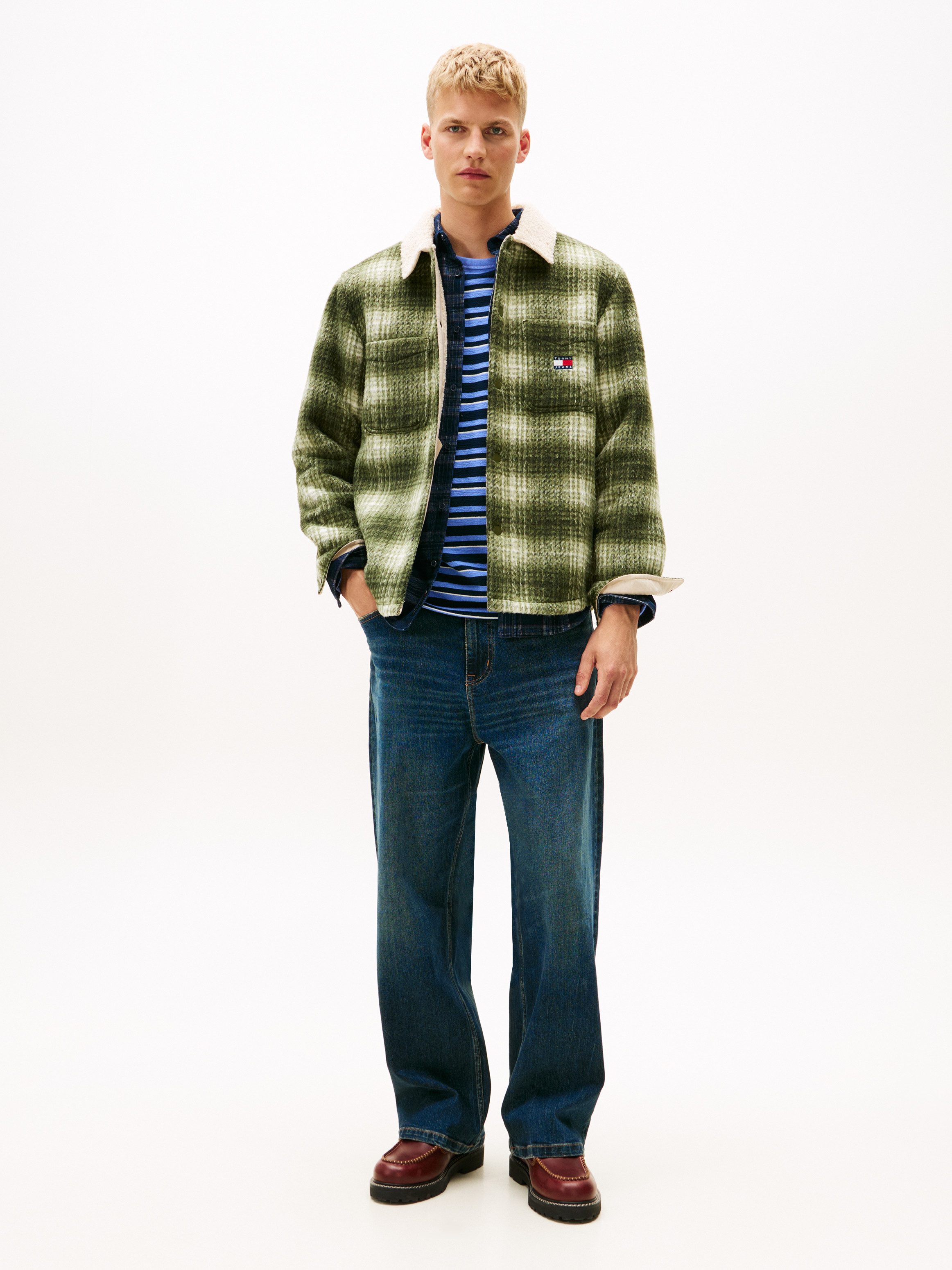 Tommy Jeans Karohemd CHECK TEDDY OVERSHIRT Overshirt Jacke Holzfäller kRegular fit mit Rundhalsausschnitt