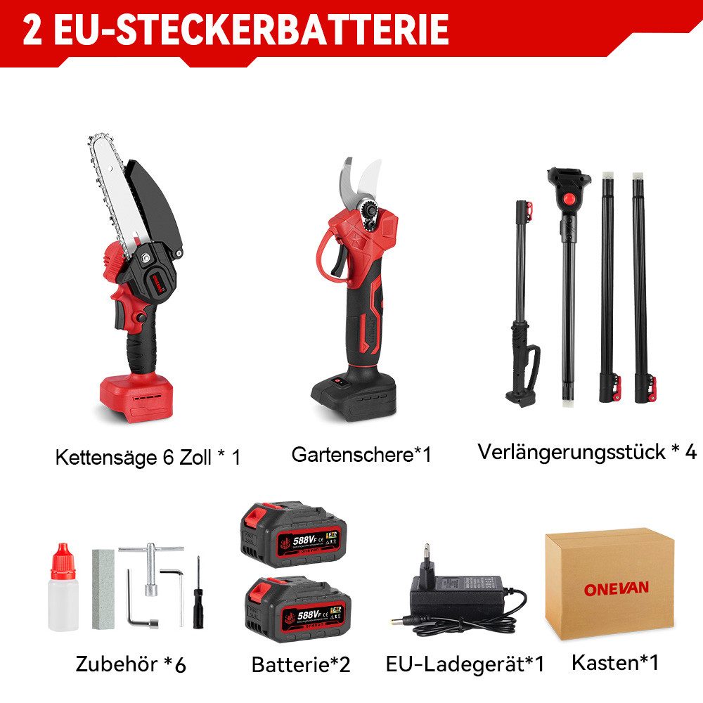 ONEVAN Akku-Hochentaster 3-in-1 Akku-Astschere – Bürstenlose günstig online kaufen
