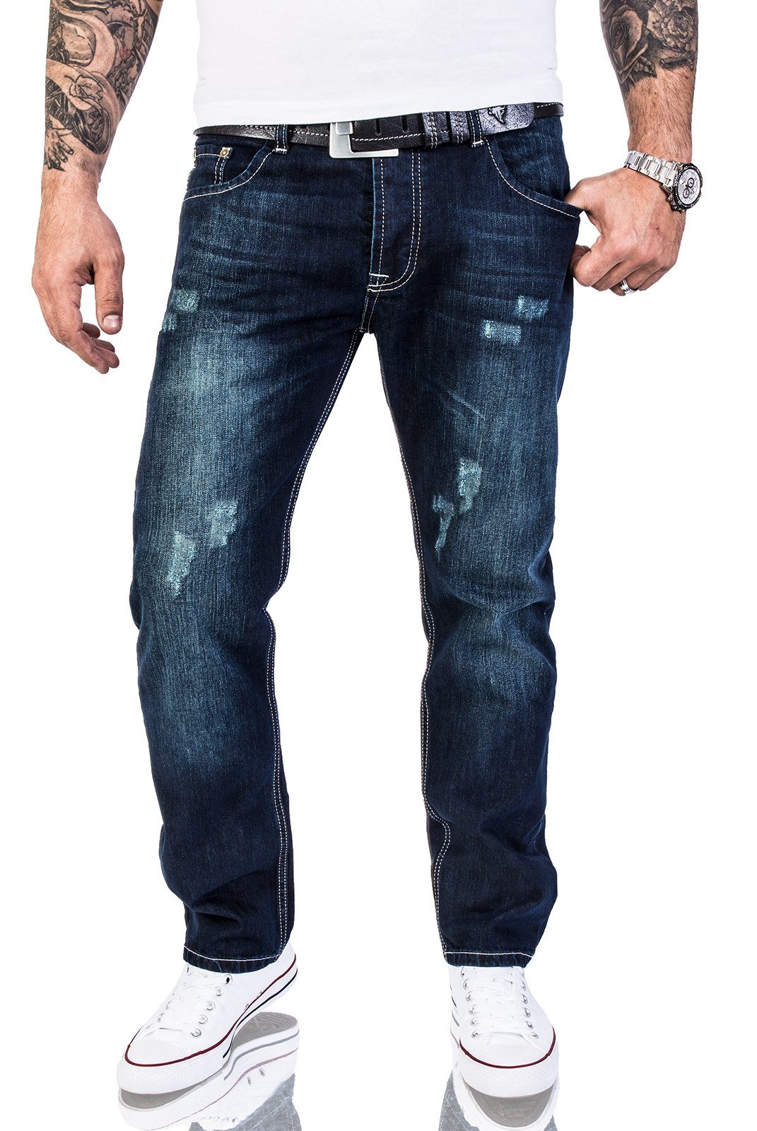 Rock Creek Straight-Jeans Herren Jeans Stonewashed Blau RC-2063