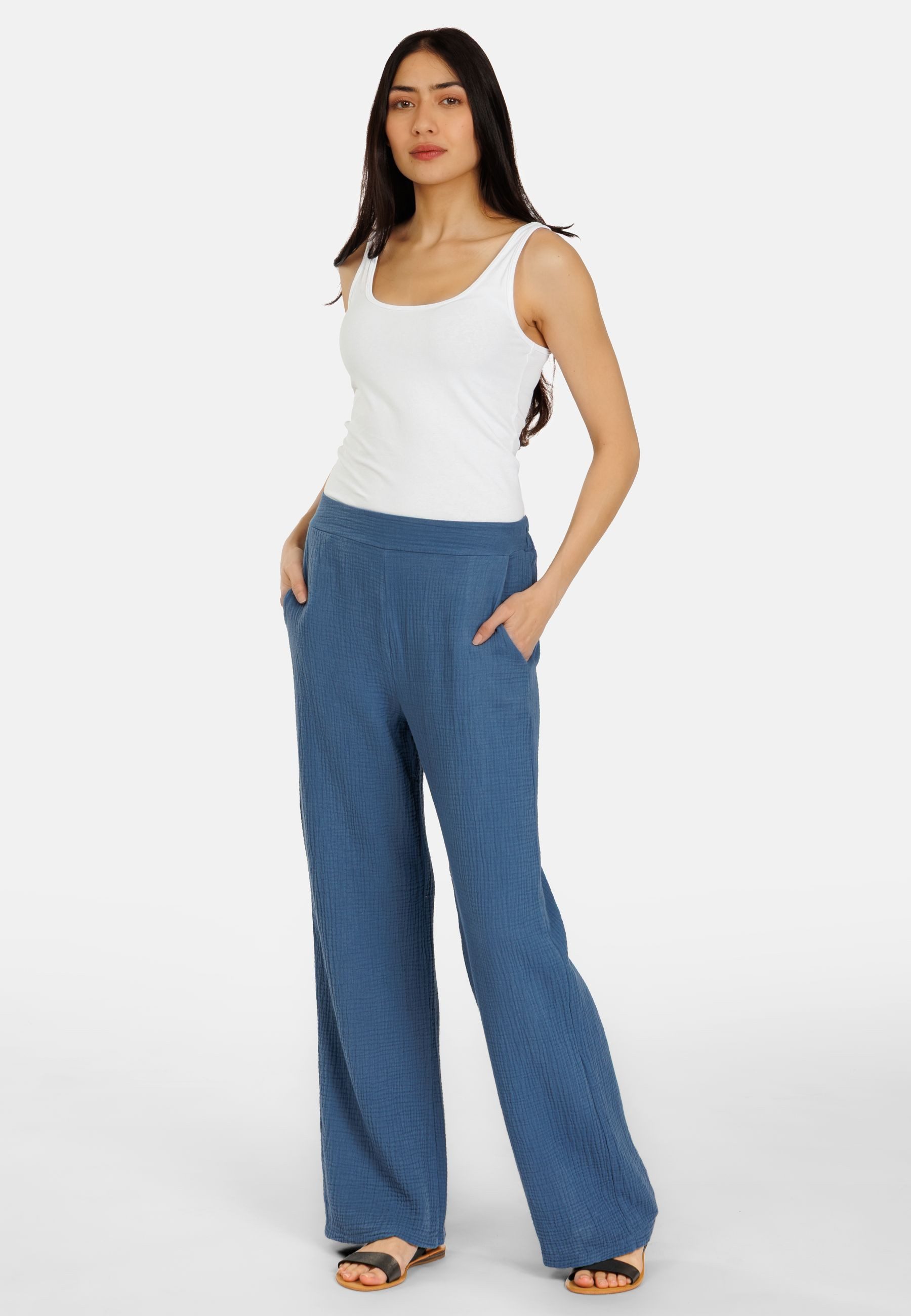 Caspar Stoffhose Damen Musselin Hose 100% Baumwolle Sommerhose Made in Italy - KHS055