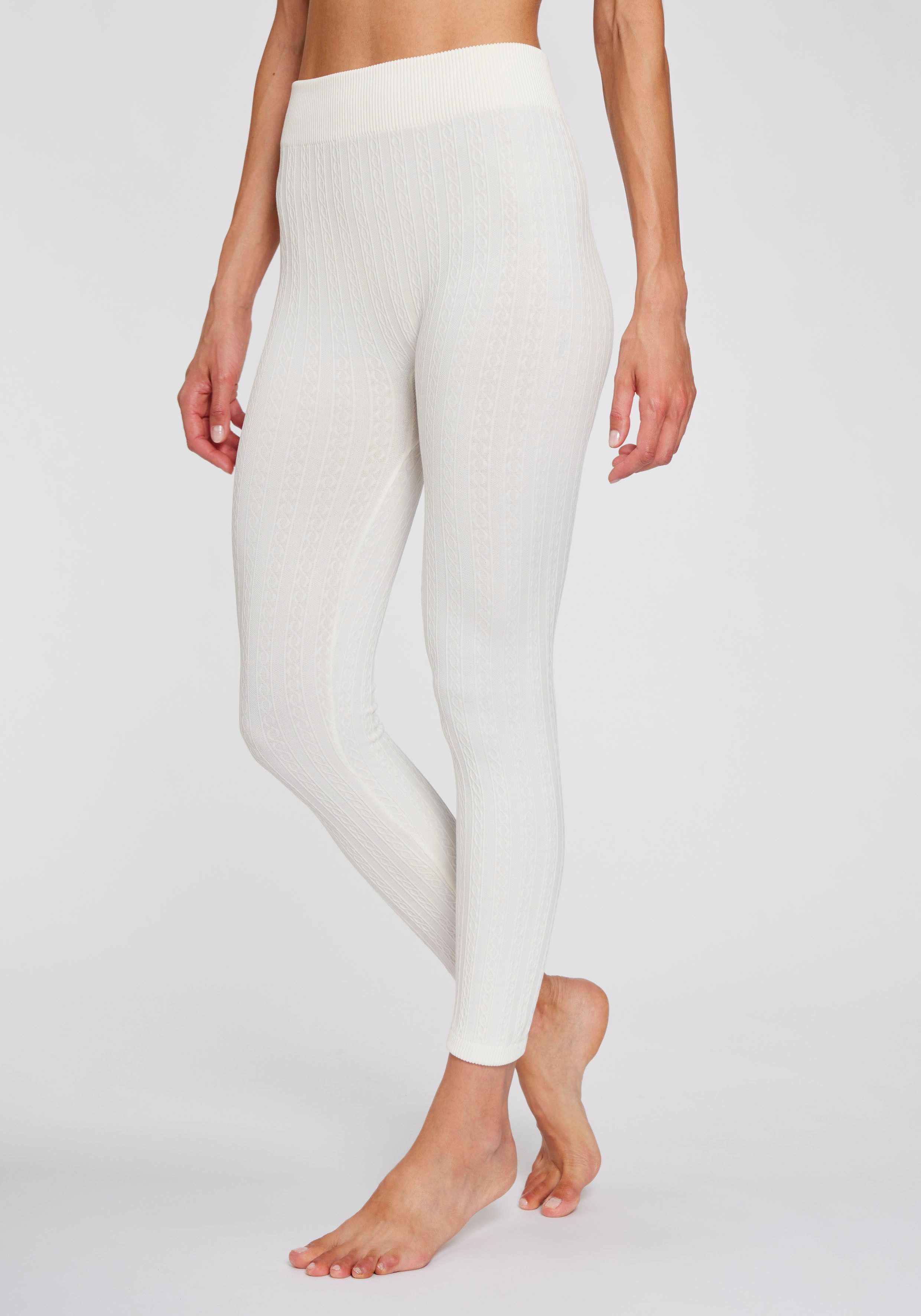 Lavana Strickstrumpfleggings mit Zopfmuster und innen weich angeraut