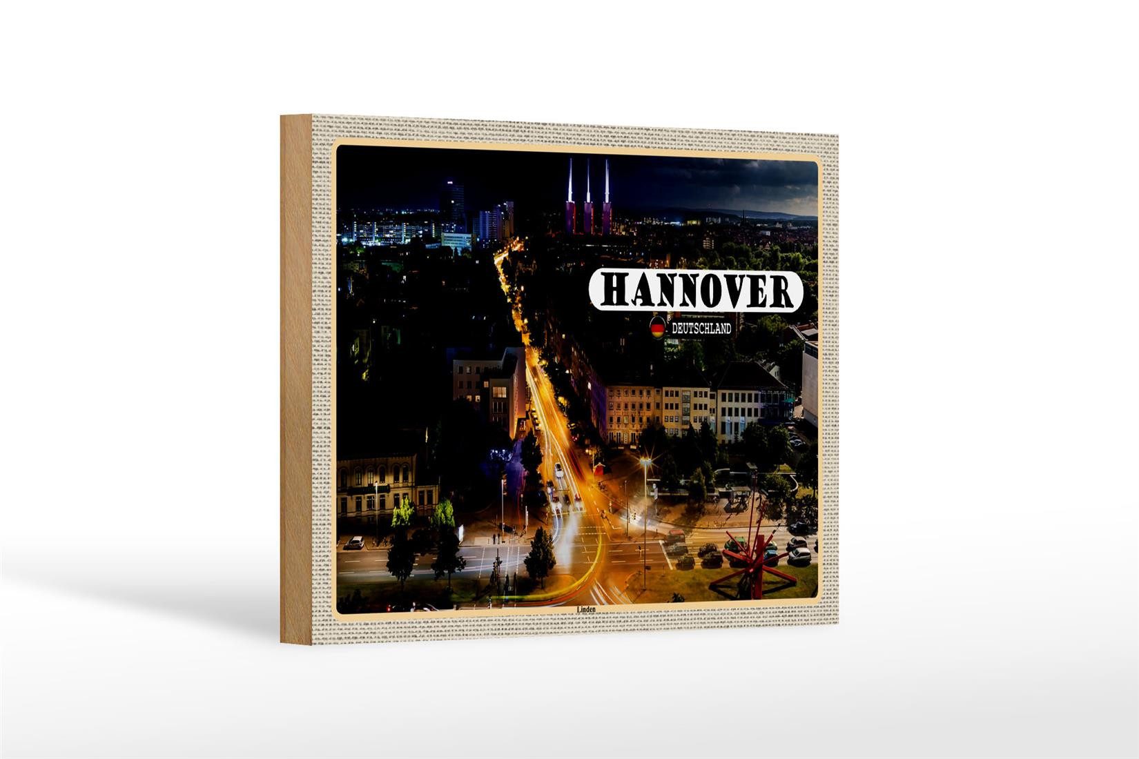 Femer GmbH Holzbild Städte Hannover Blick auf Linden Nacht 18x12 cm, (1 St), Glatte Holzfaserplatte (MDF), vorn beschichtet