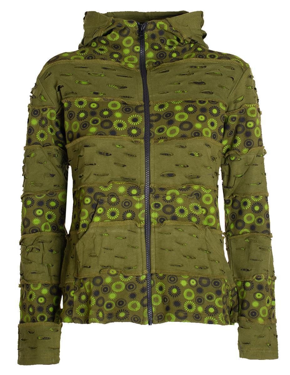 Vishes Kapuzensweatjacke Damen-Jacke Blumen Patch-Sweatjacke Hippie-Jacke günstig online kaufen