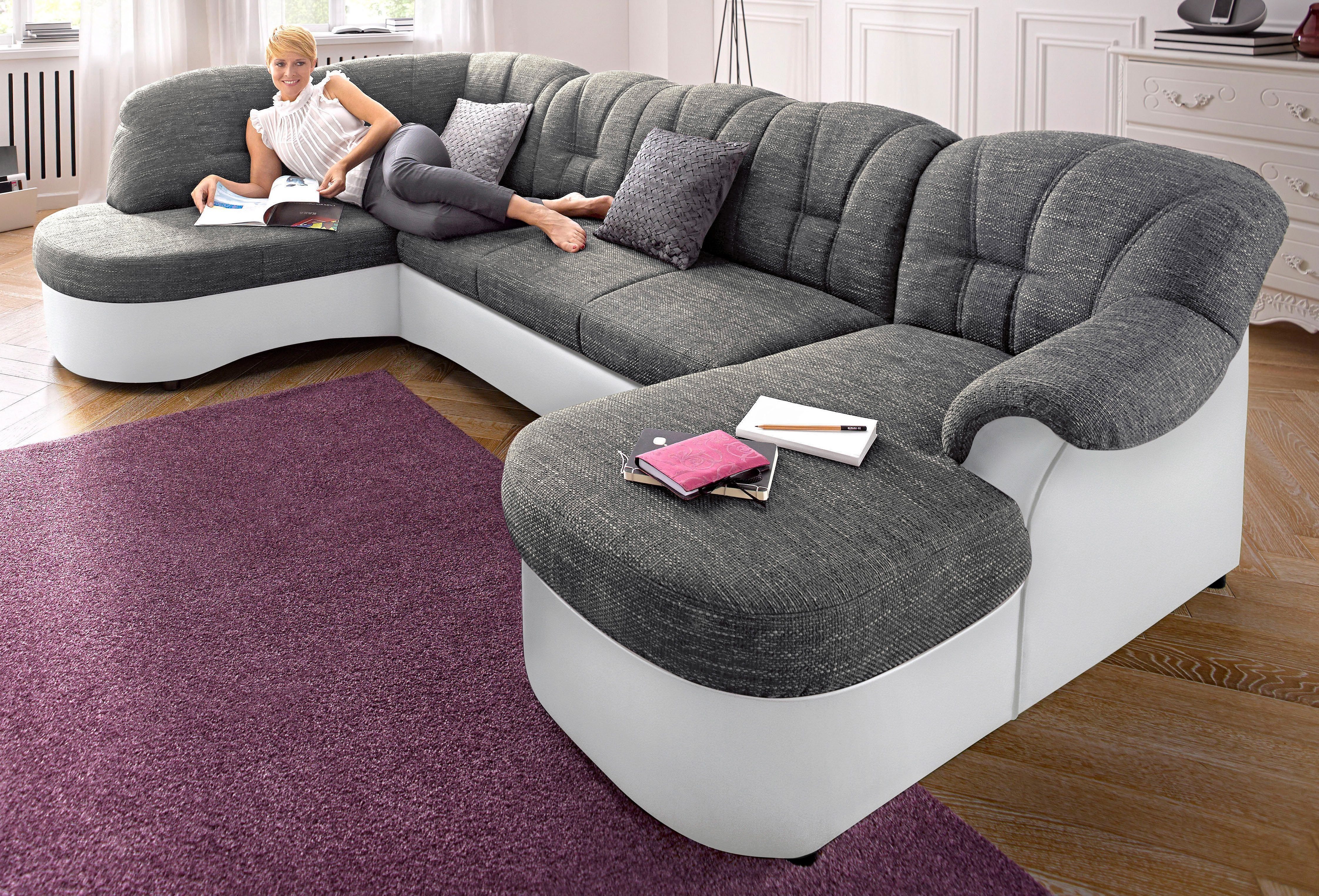 DOMO collection Wohnlandschaft Flores auch in Leder-Bezug, B/T/H: 293/180/86 cm, U-Form, wahlweise mit Bettfunktion, wahlweise mit Federkern, Schlafsofa