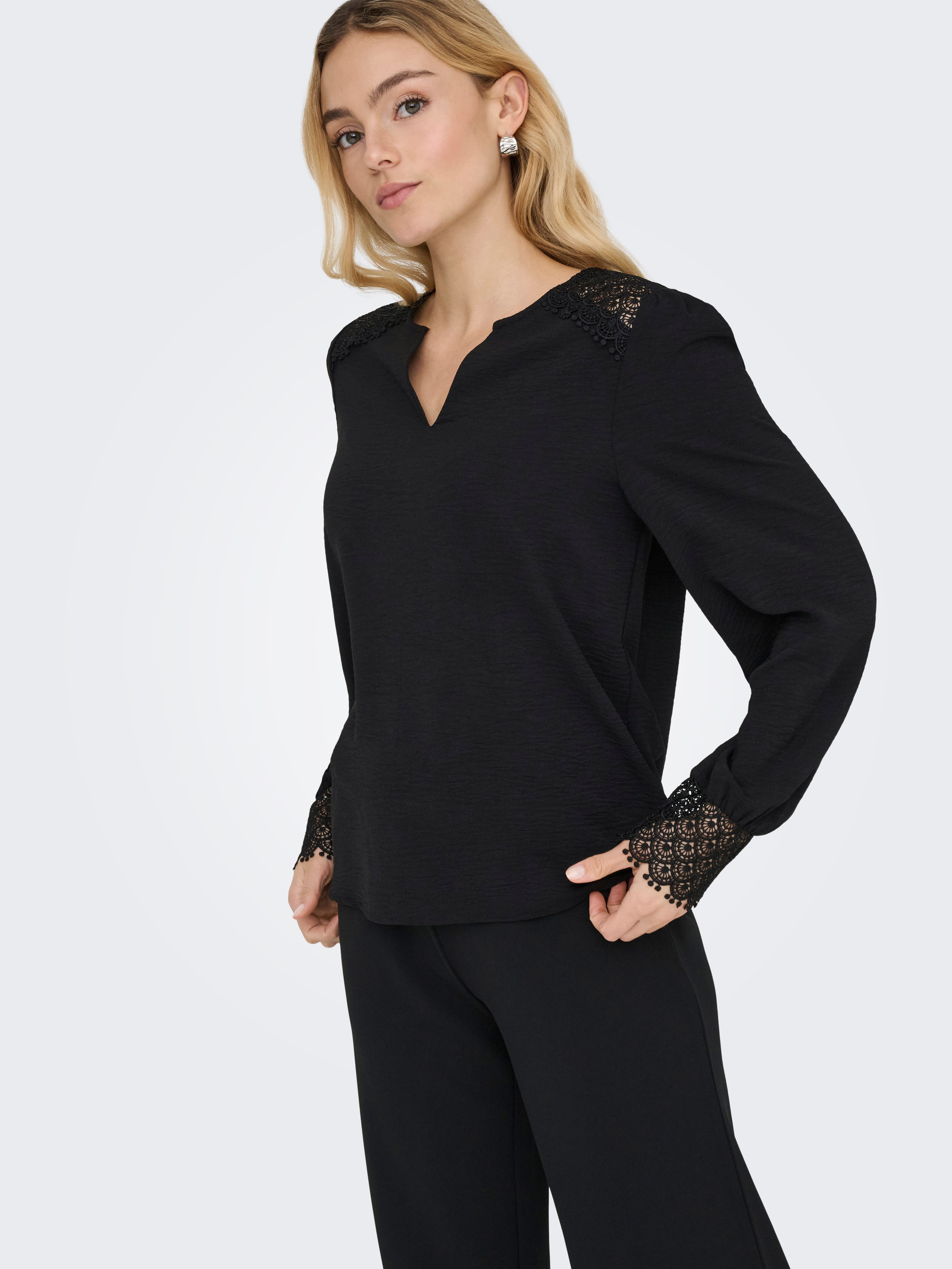 ONLY Langarmbluse ONLCERENA METTE L/S LACE VNECK TOP WVN Kunstfaser, regula günstig online kaufen