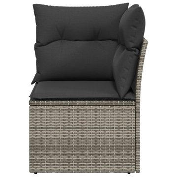 vidaXL Gartenbank Garten-Ecksofa mit Kissen Grau Polyrattan Außenbereich