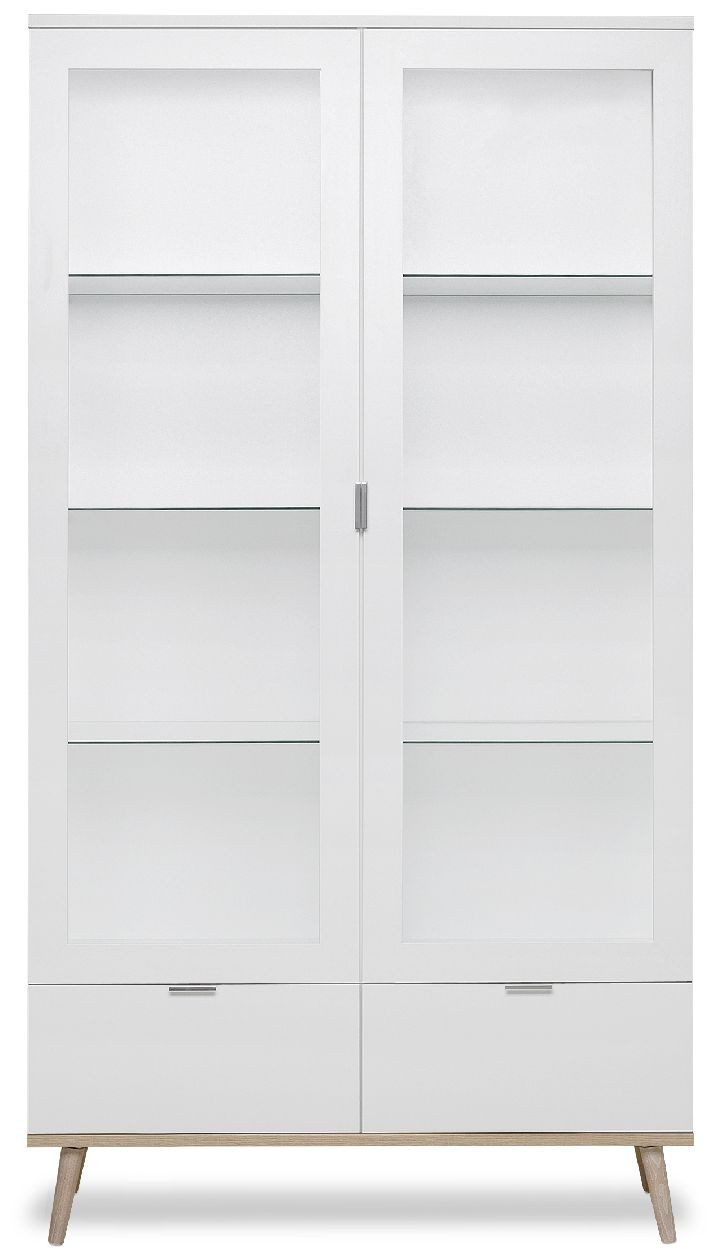 Finori Vitrine Weiß, Sonoma Eiche, Modern, Metallgriffe, ABS-Kante, 100 x 186 x 40 cm