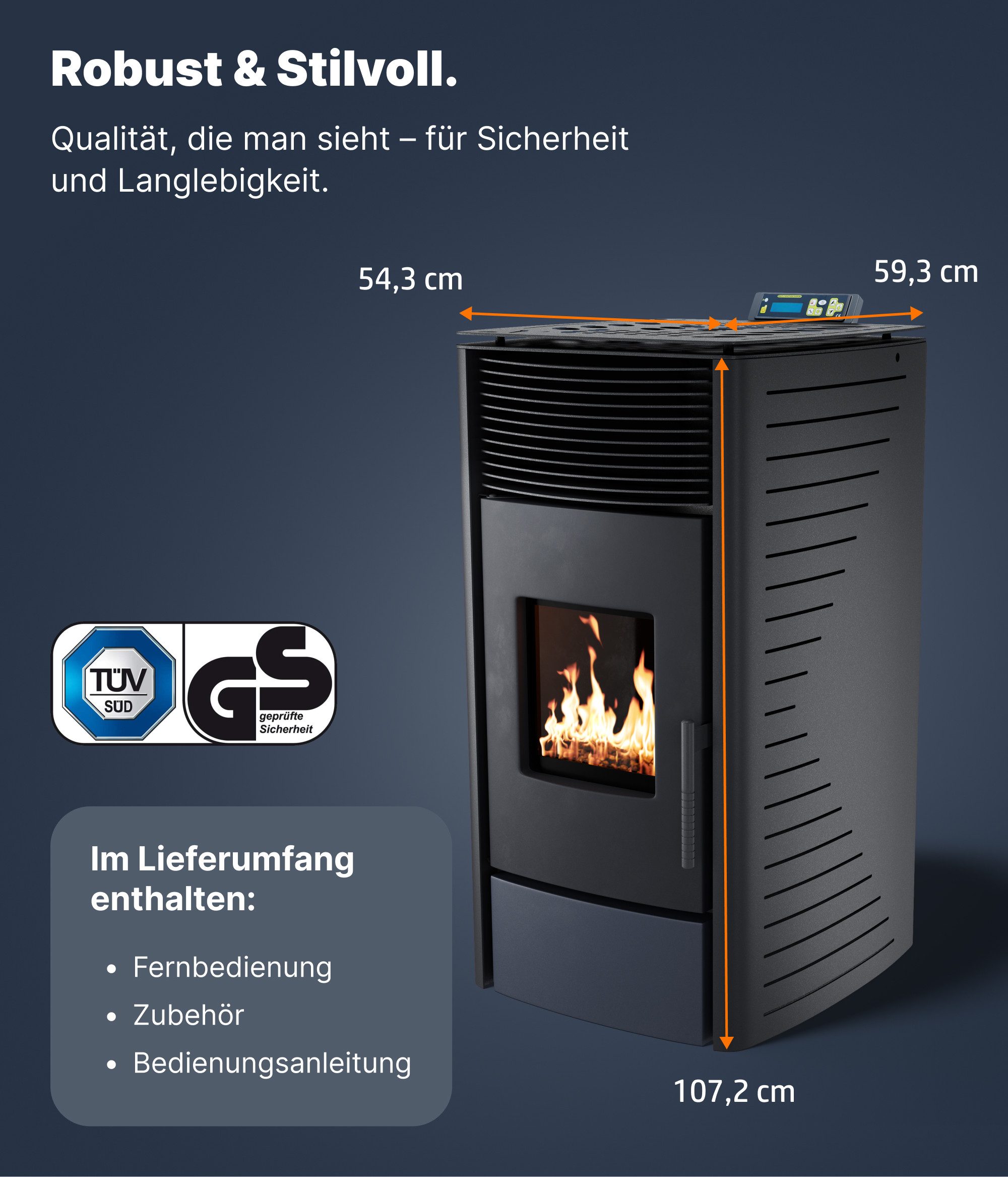 NEMAXX Pellet Stove P12 13.6 kW up to 300m³ with ECO Mode, Wi-Fi Ready, Weekly Timer, Black
