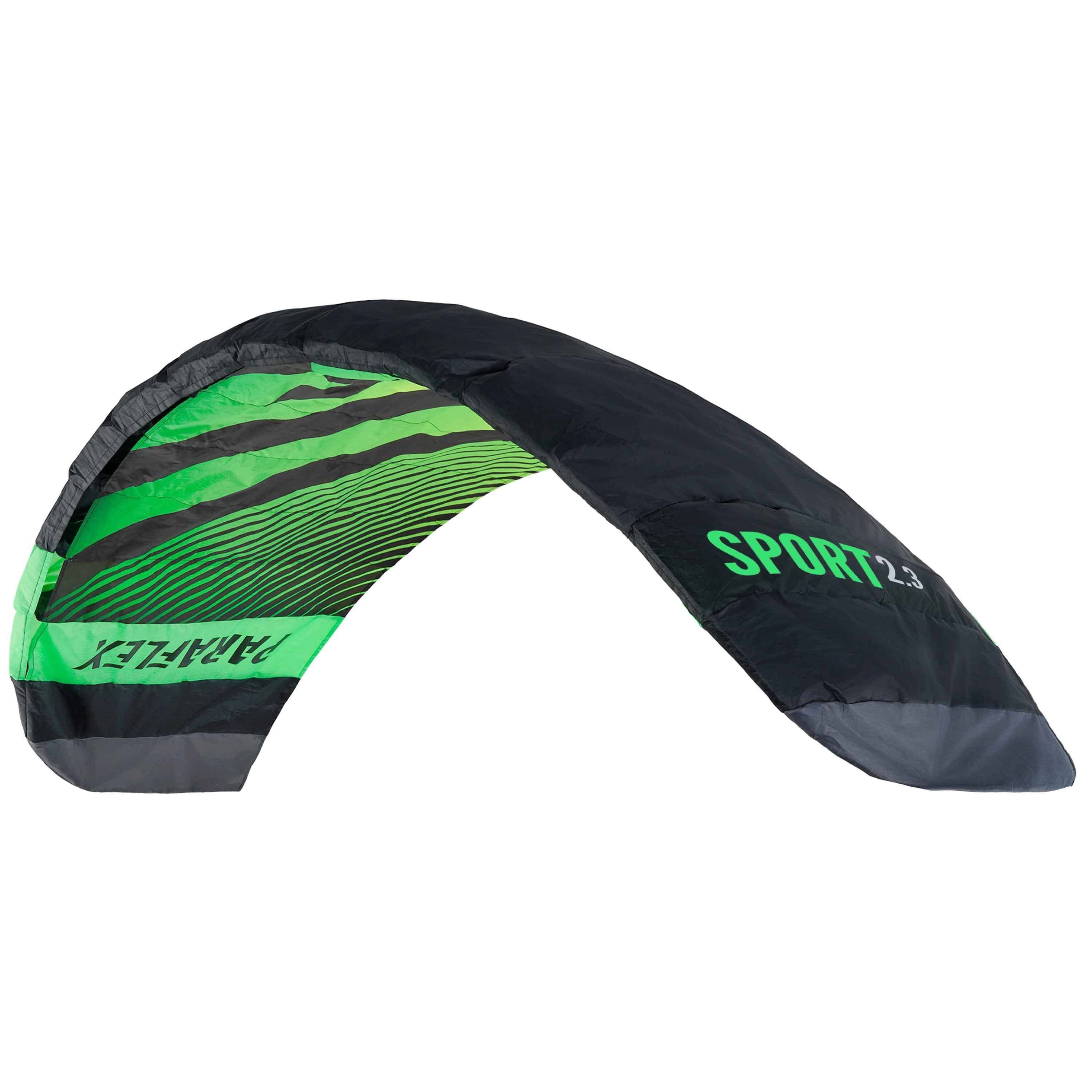 Wolkenstürmer Kite Paraflex Sport 2.3 Lenkmatte 230 cm, (Trainerkite 1,7 m² mit Lenkbar und Safety Leash (schwarz-grün), 1-tlg), Stunt Kite für Erwachsene - 2-Line Powerkite Ready to Fly