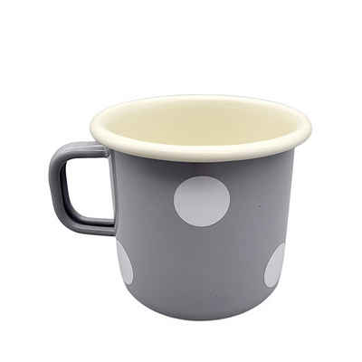Linoows Tasse Emaille Tasse, Henkelbecher, Outdoor Kaffeetasse, Emaille, Henkeltasse, Outdoor Henkelbecher Tupfen Grau 8 cm.