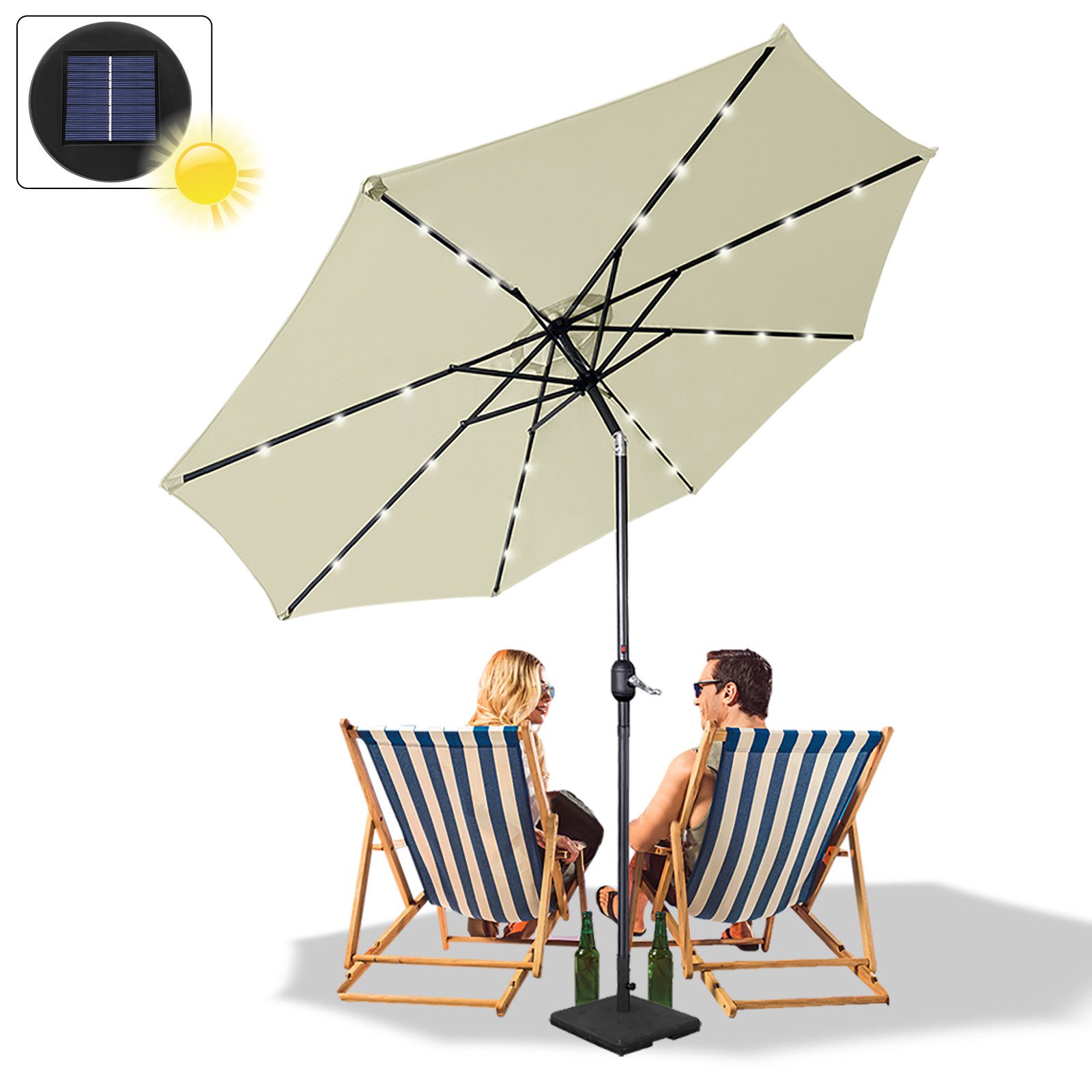 FIVMEN Sonnenschirm 300cm/350cm Gartenschirm Terrassenschirm UV-Schutz Marktschirm, mit Windschutz Aluminium Schirm für Garten & Terrasse