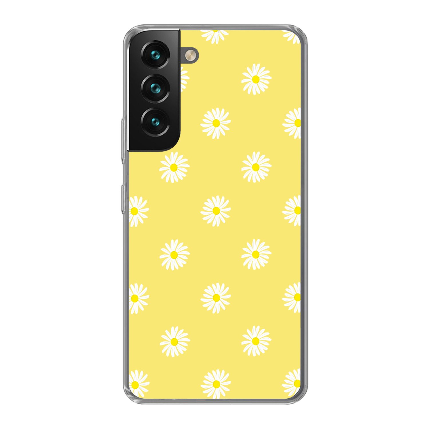 MuchoWow Handyhülle für Samsung Galaxy S22 Gänseblümchen - Pastell - Weiß - Gelb - Blumen, Phone Case, Silikon, Schutzhülle Dünn