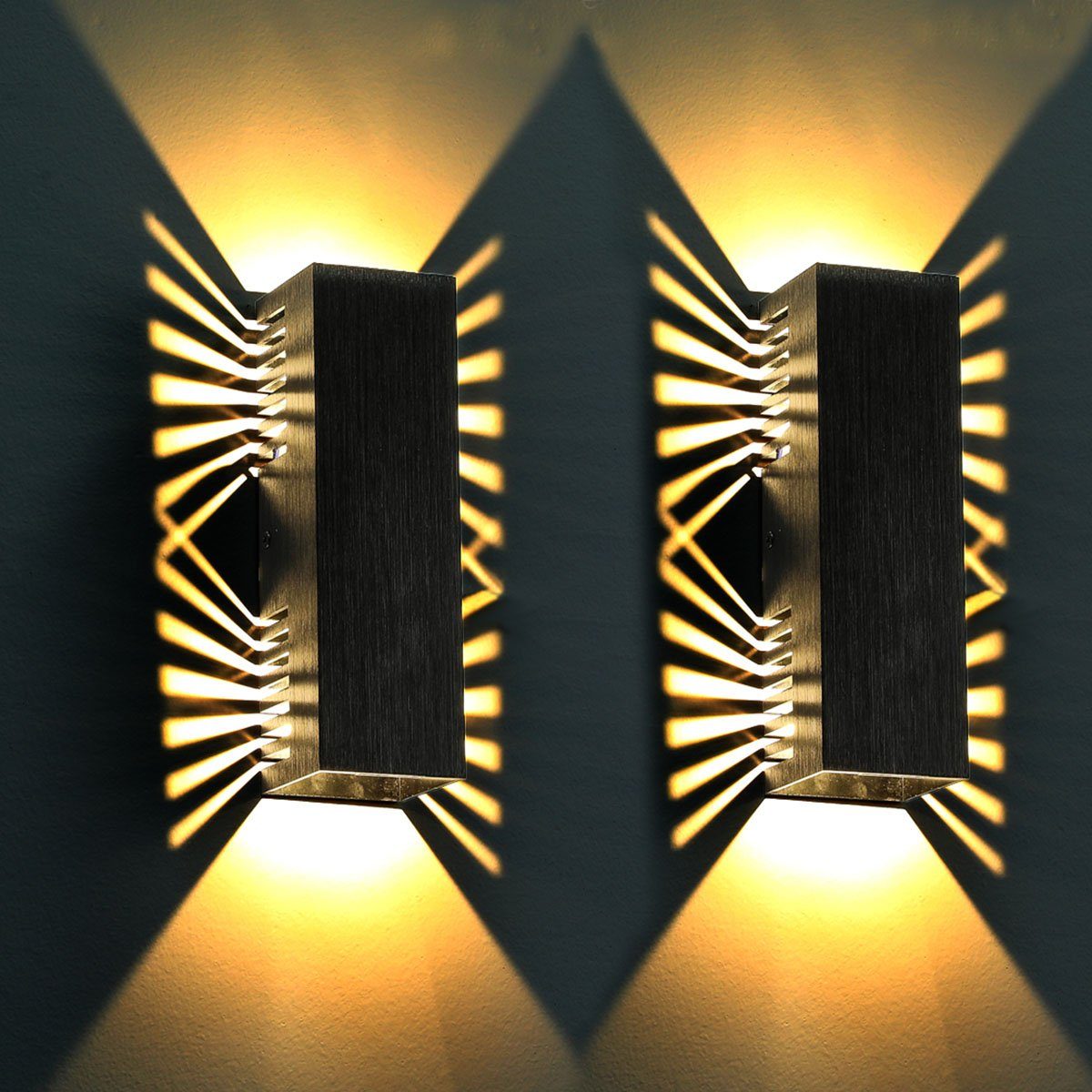 Wohnzimmerbeleuchtung Schwarz, Up Down oyajia Stück 2 aus mit & Licht, fest LED integriert, indirekte Beleuchtung Schatteneffekt, Wandlampe Warmweiß, Wandleuchte 6W Wandleuchte LED Aluminium,