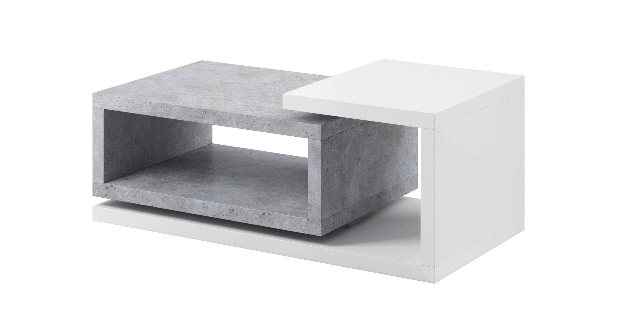 Stylefy Couchtisch Monstera (Wohzimmertisch, Beistelltisch), Stauraum unter Tischplatte, aus Holzwerkstoff, Modern Design Weiß - Beton