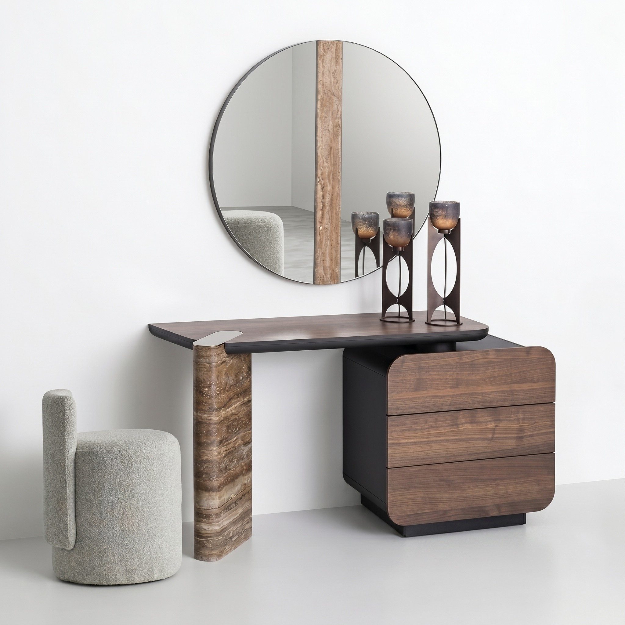 Xlmoebel Schminktisch Moderne braune Schminktischgarnitur mit Spiegel und Hocker (3-St), Made in Europa