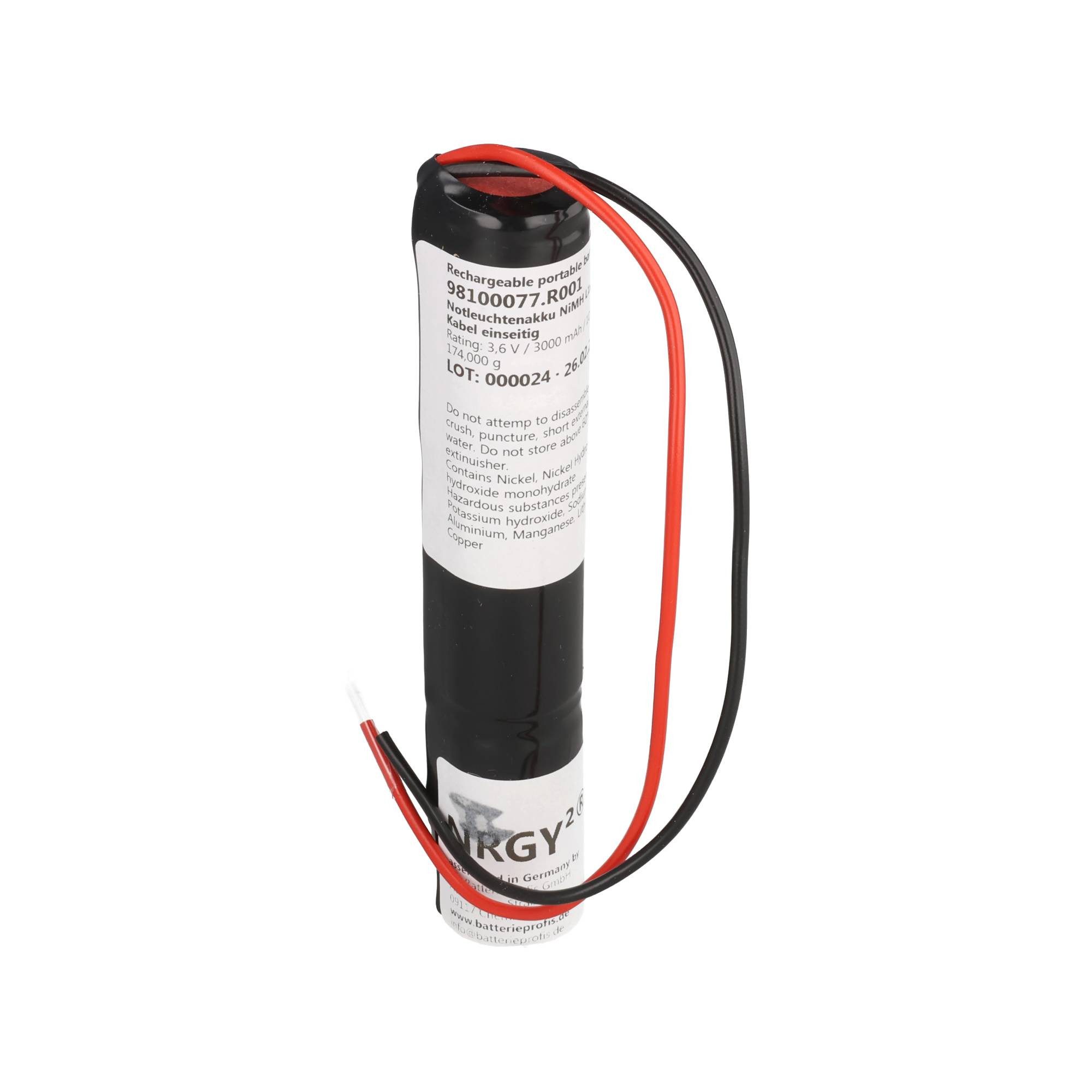AccuCell Akku für Notbeleuchtung 3,6 Volt 3000mAh, NiMH Akku, L1x3 Sub-C mit K Akku 3000 mAh (3,6 V)
