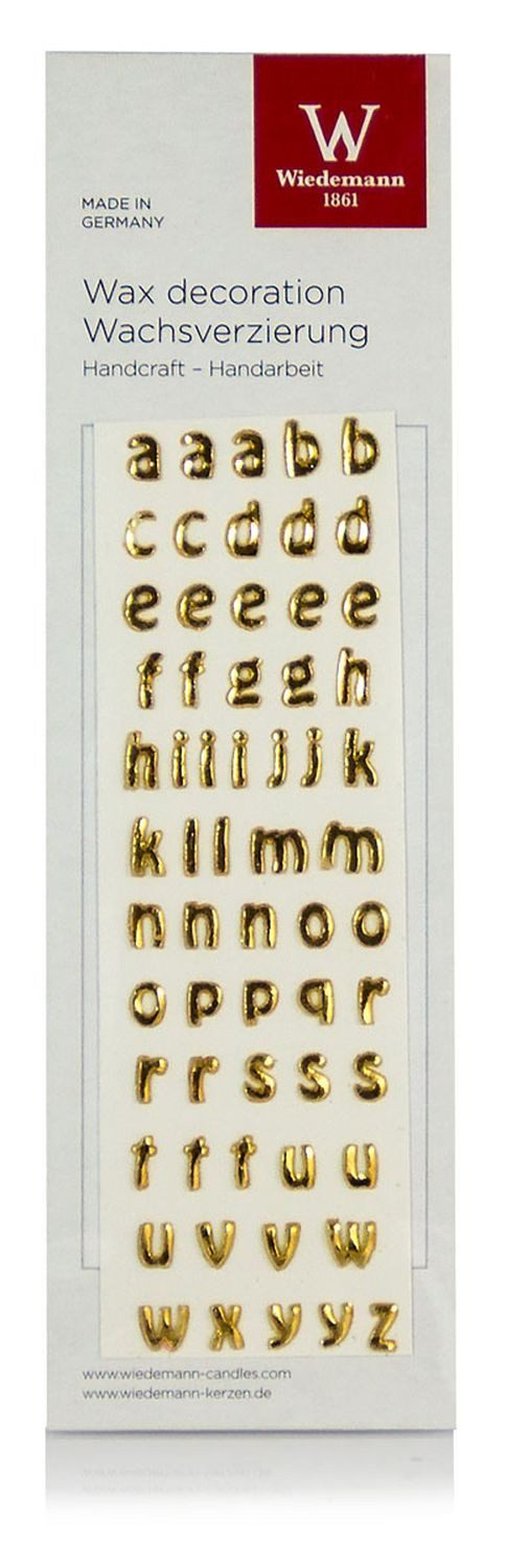 INNA-Glas Stumpenkerze Buchstaben DANILA, Kleinbuchstaben, Handarbeit, 61 Stück, gold, 9mm