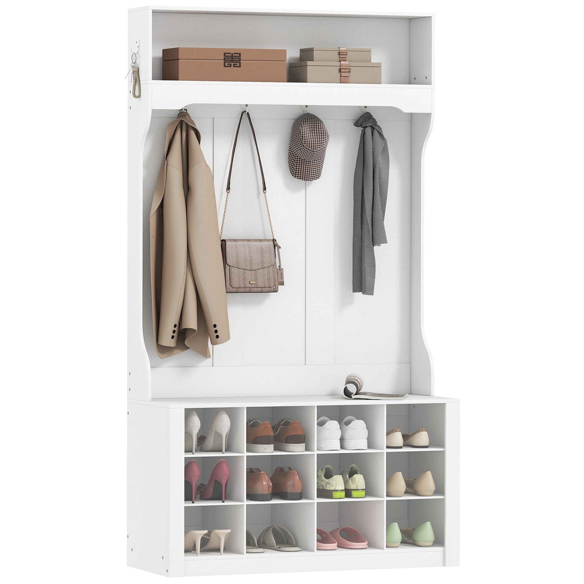 HOMCOM Garderobenständer mit Regal, Haken, Schuhfächern, günstig online kaufen