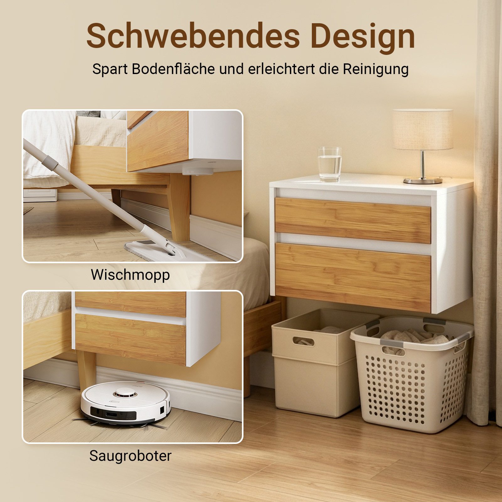SoBuy Nachttisch FBT174, Nachtschrank Nachttisch hängend, Wandregal Bettablage, Wandschrank mit Bewegungssensor Licht, mit Schublade, Schlafzimmer – Bild 5 von 5