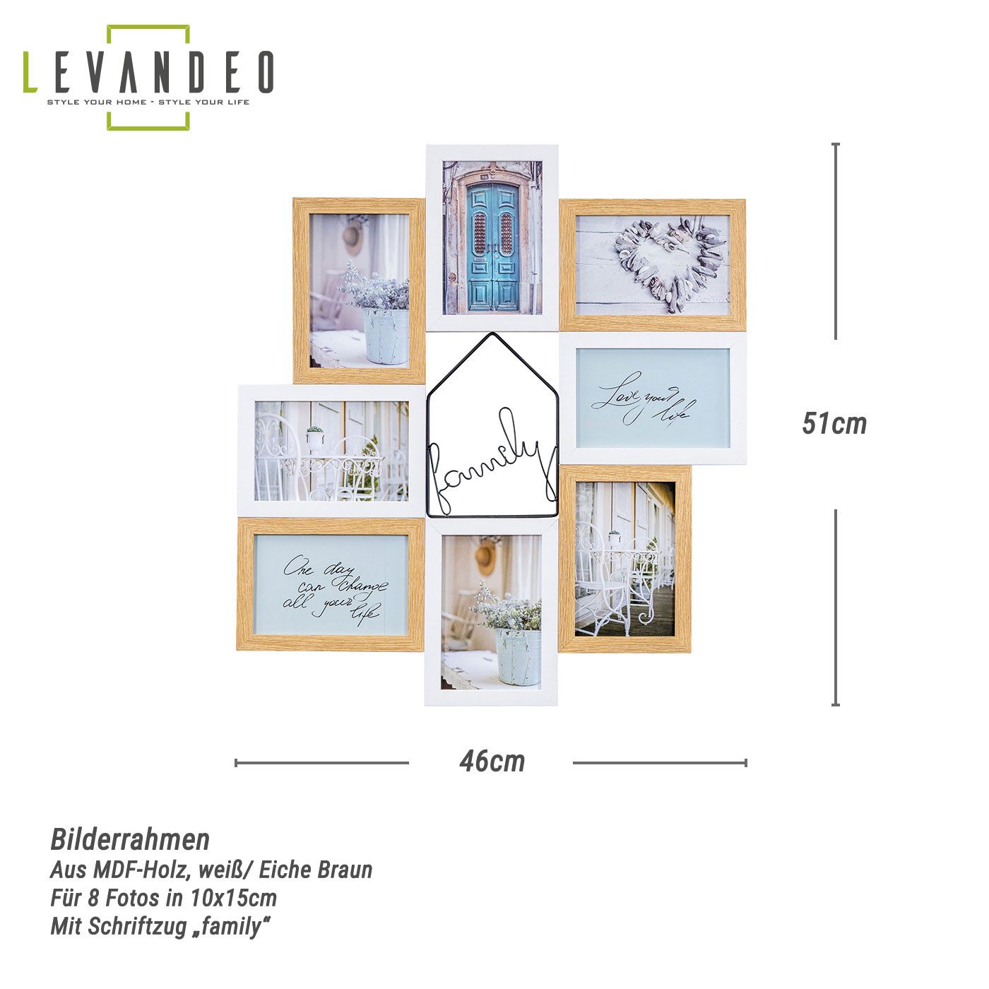 Levandeo® Bilderrahmen Collage, Bilderrahmen 50x54cm 8 günstig online kaufen