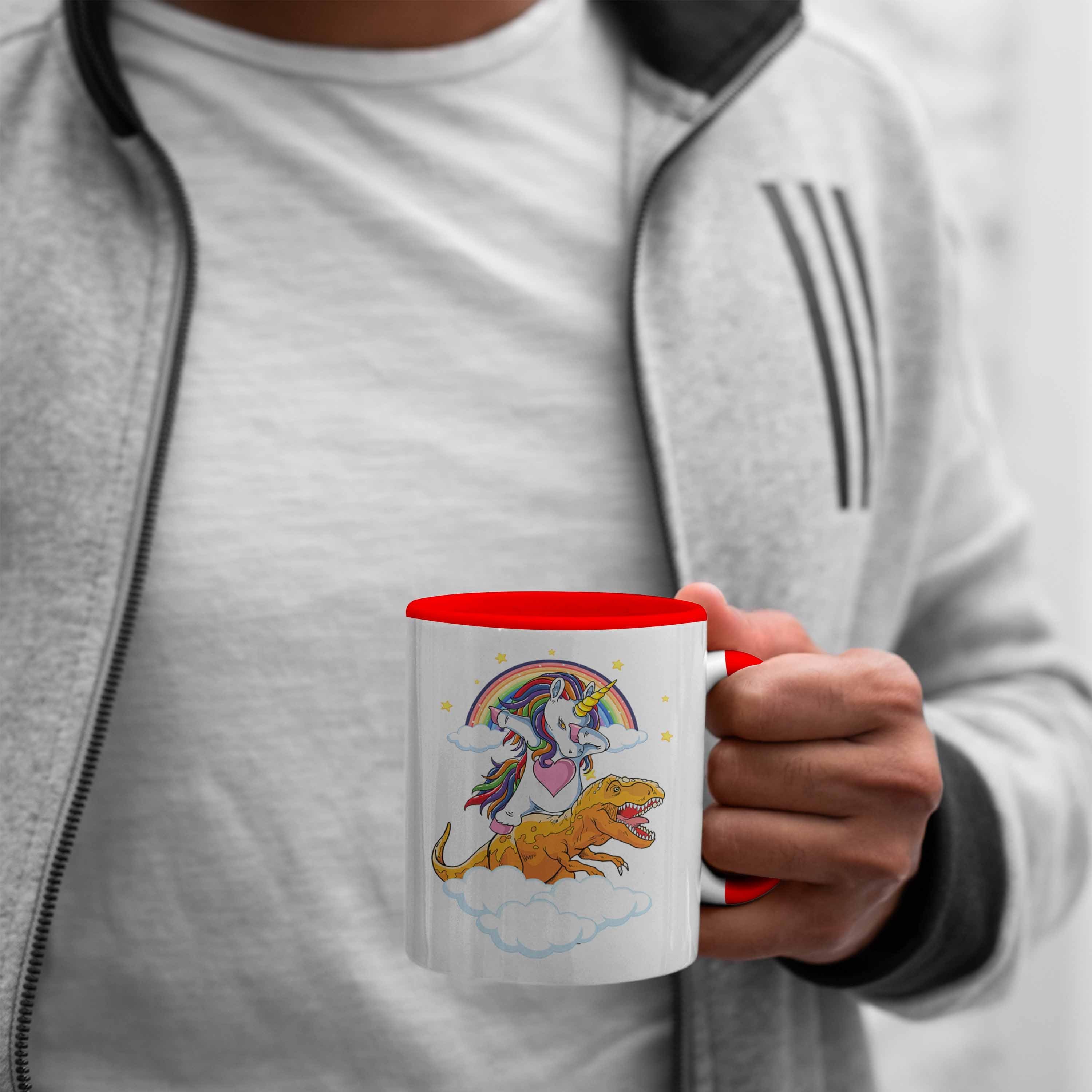 Tasse Grafik Geschenk Trendation Rot Einhorn Tasse T-Rex Lustig