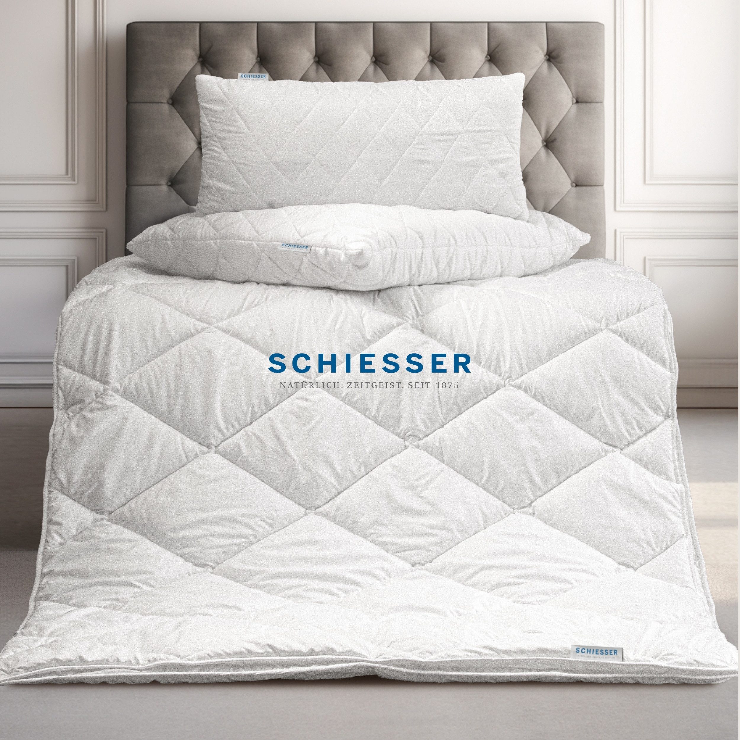 Schiesser Kopfkissen Hygge mit recycelter Füllung und individueller Höhenanpassung, Füllung: hypoallergene Faserfüllung, Bezug: pflegeleichter Mikrofaserbezug, Spar-Set, für Allergiker geeignet