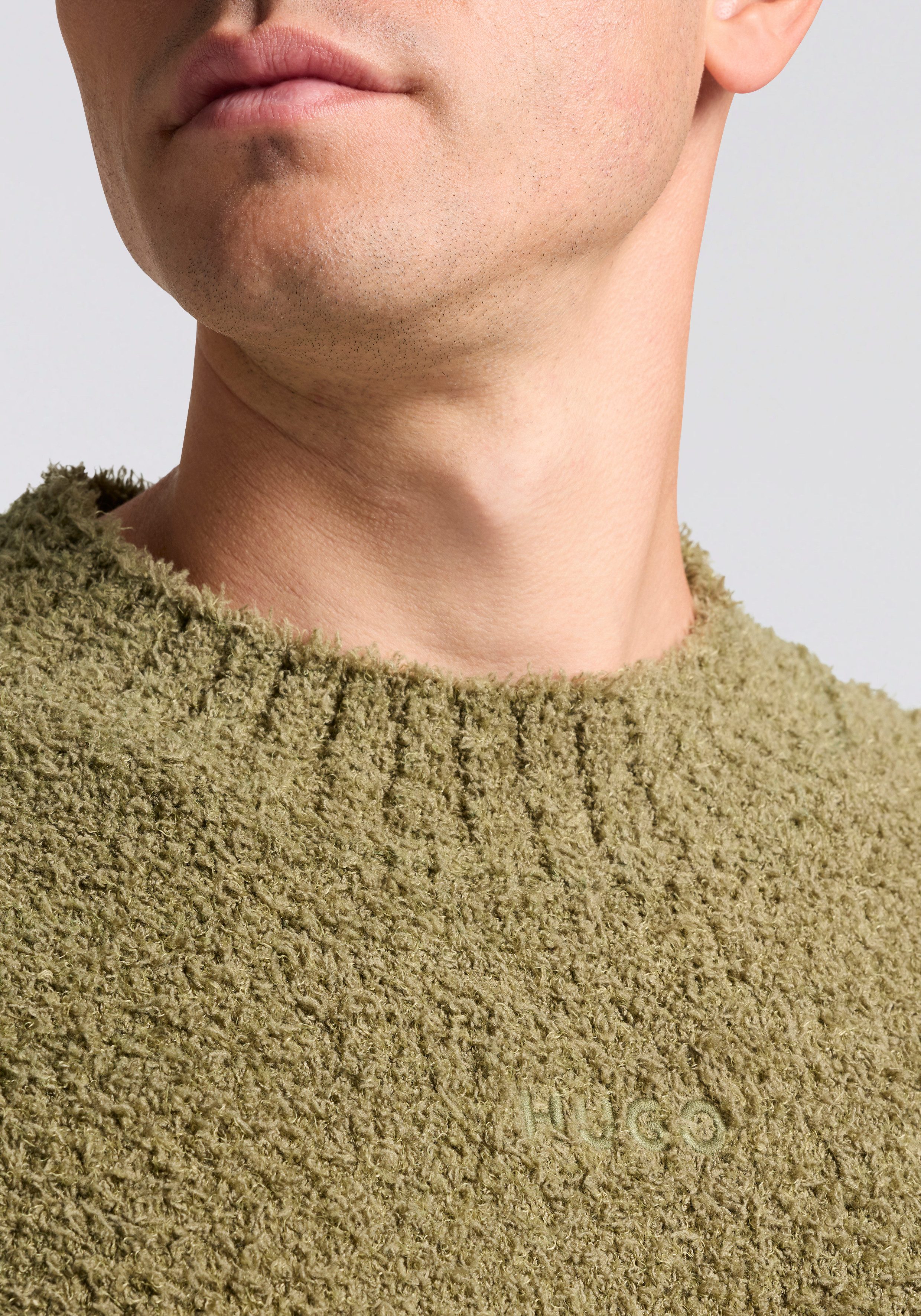 HUGO Blue Strickpullover Sanou Rundhalsausschnitt, relaxed fit, Bouclé-Strick
