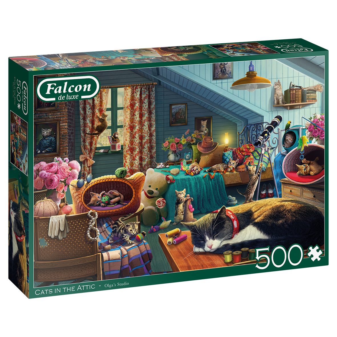 Jumbo Spiele Puzzle Falcon 11300 Olgas Studio Katzen auf dem Dachboden 500 Teile Puzzle, 500 Puzzleteile, Made in Europe