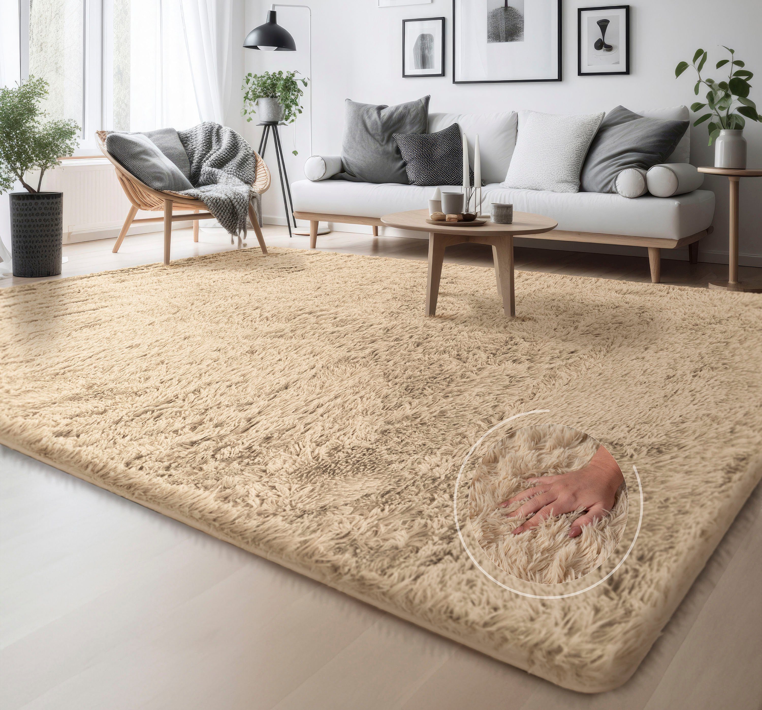 Hochflor-Teppich Serville, Home affaire, rechteckig, Höhe: 37 mm, Uni  Farben, sehr weicher Flor, Wohnzimmer