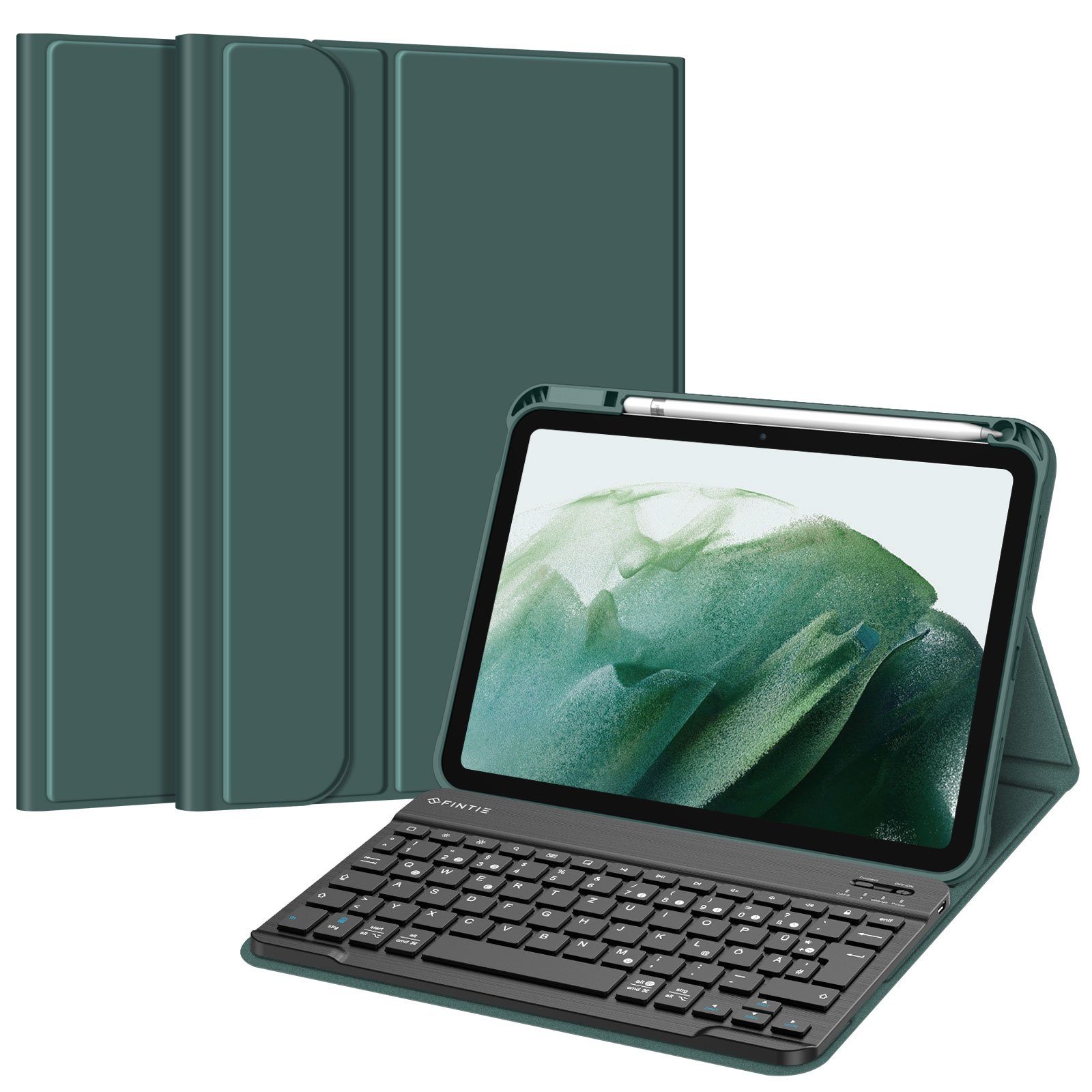 Fintie Tablet-Hülle Tastatur Hülle für iPad 10. Gen 2022 (10.9 Zoll), mit TPU Rückschale, Pencil Halter und magnetisch Abnehmbarer Tastatur mit QWERTZ Layout