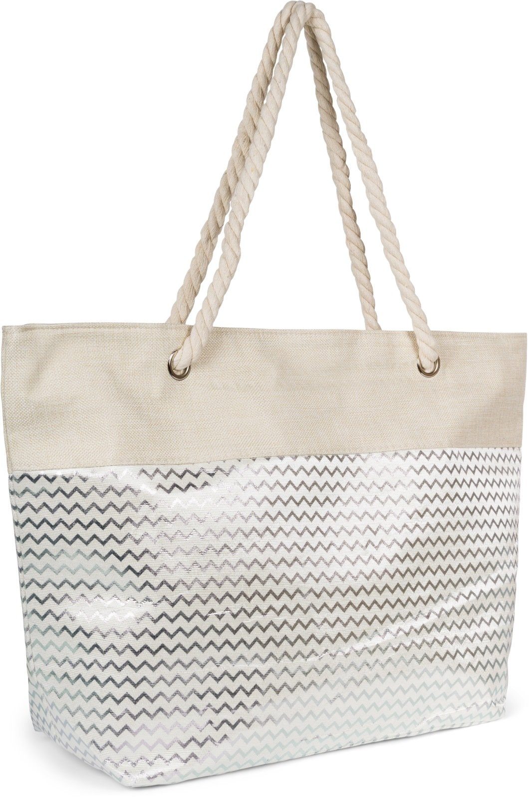 styleBREAKER Strandtasche Strandtasche Metallic Zick-Zack (1-tlg) günstig online kaufen