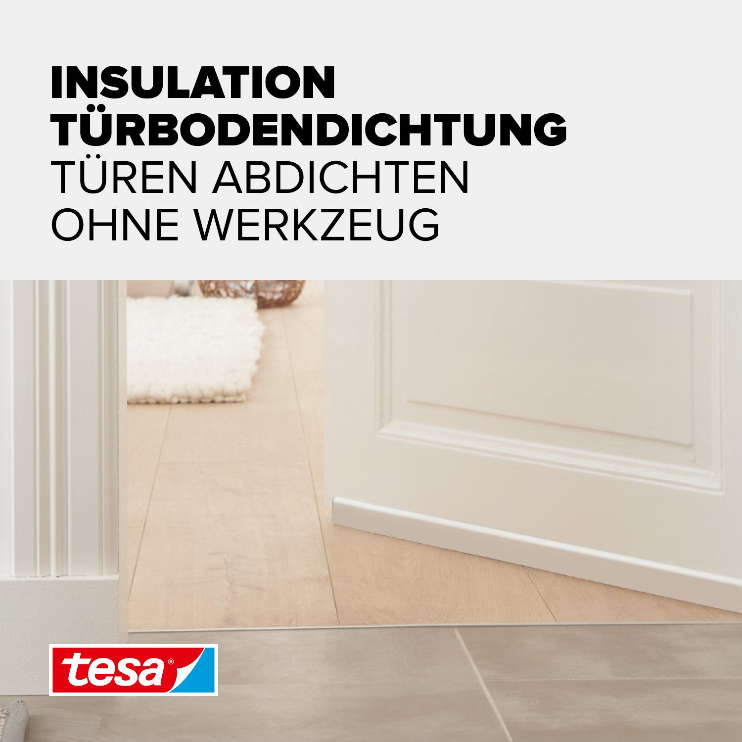 tesa Türbodendichtung INSULATION Türdichtung - selbstklebende Türboden-Schaumstoffdichtung, (Packung, 1-St., Zimmertürdichtung weiß - 1 m x 38 mm), Zimmertürdic – Bild 3 von 5
