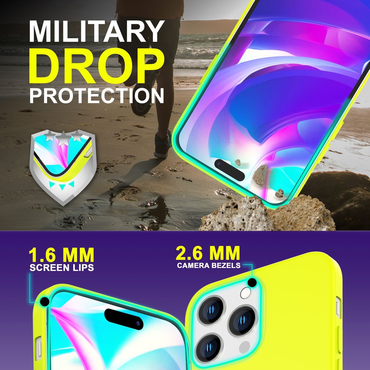 Nalia Smartphone-Hülle Apple iPhone 14 Pro 15,5 cm (6,1 Zoll), Neon Silikon Hülle / Bunt Leuchtend / Rutschfest / Flexibel / Weich