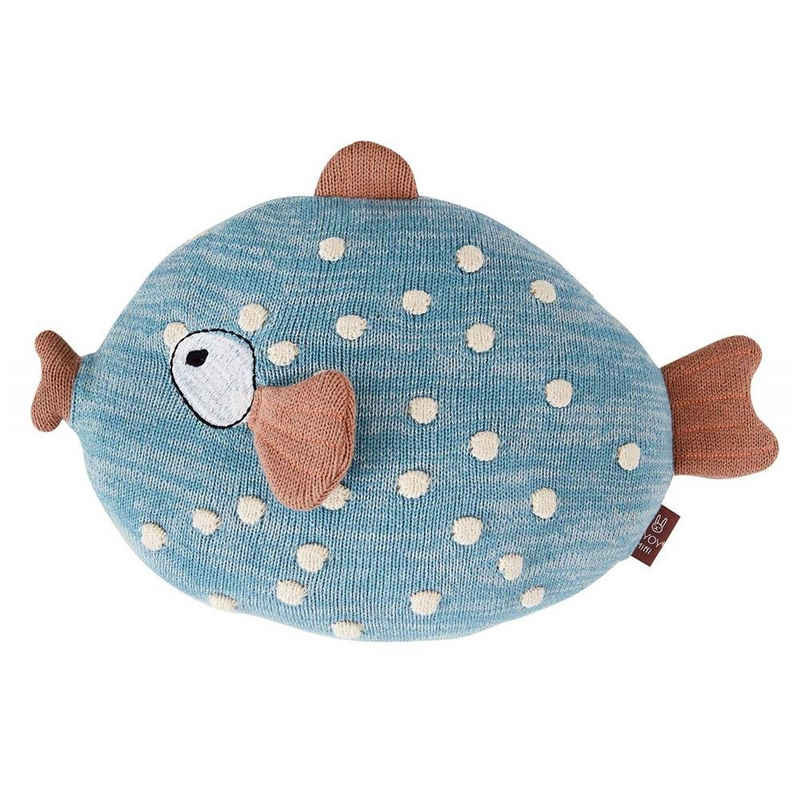 OYOY Babykissen Mini Little Finn Cushion, Stofftier Fisch Kissen Kuschelkissen Schmusekissen Blau