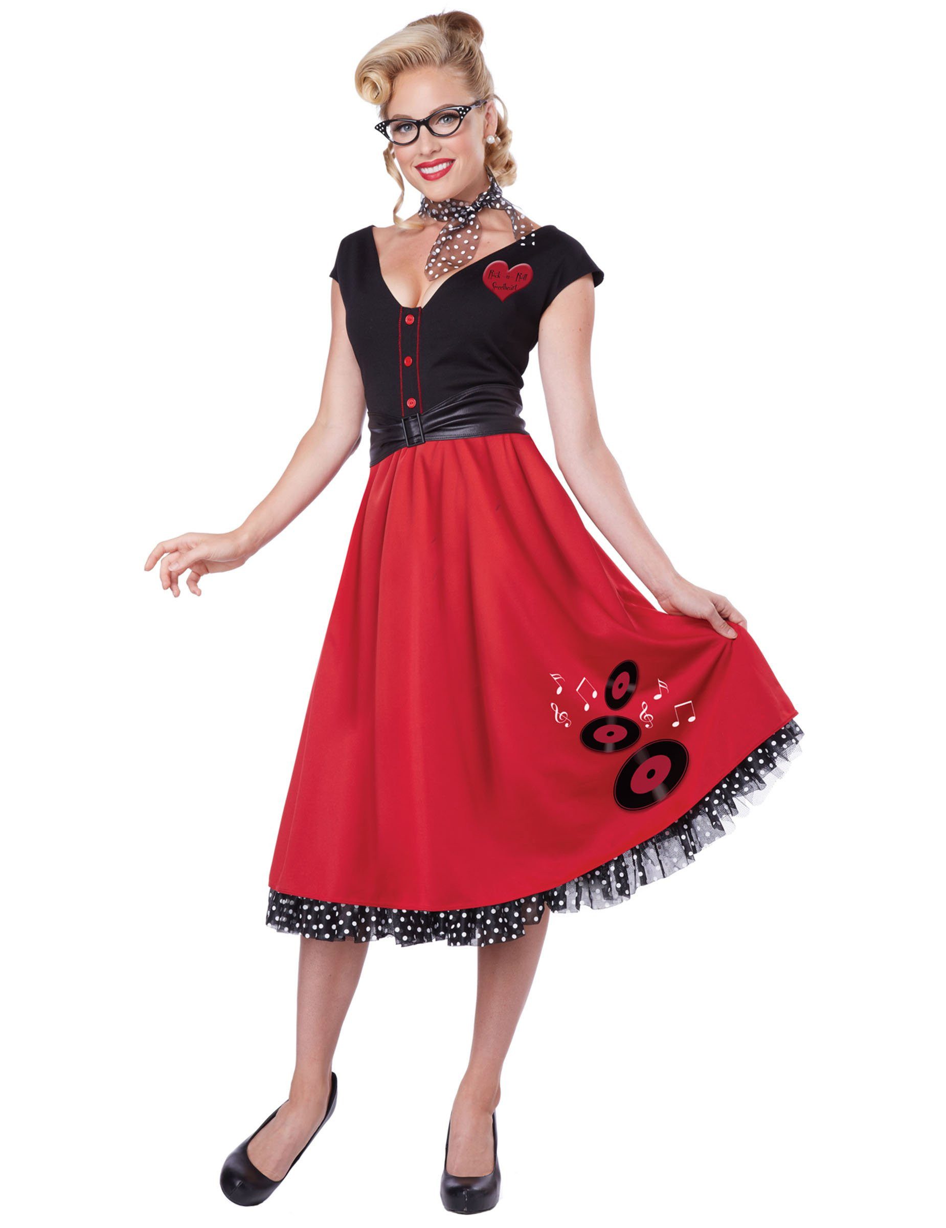 California Costumes Kostüm 50er Jahre Rockabilly Damenkostüm Petticoat rot-schwarz
