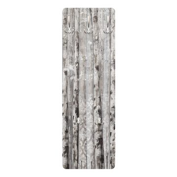 Bilderdepot24 Garderobenpaneel schwarz-weiß Abstrakt Bäume Wald Holzoptik Natur Birkenwald Design (ausgefallenes Flur Wandpaneel mit Garderobenhaken Kleiderhaken hängend), moderne Wandgarderobe - Flurgarderobe im schmalen Hakenpaneel Design