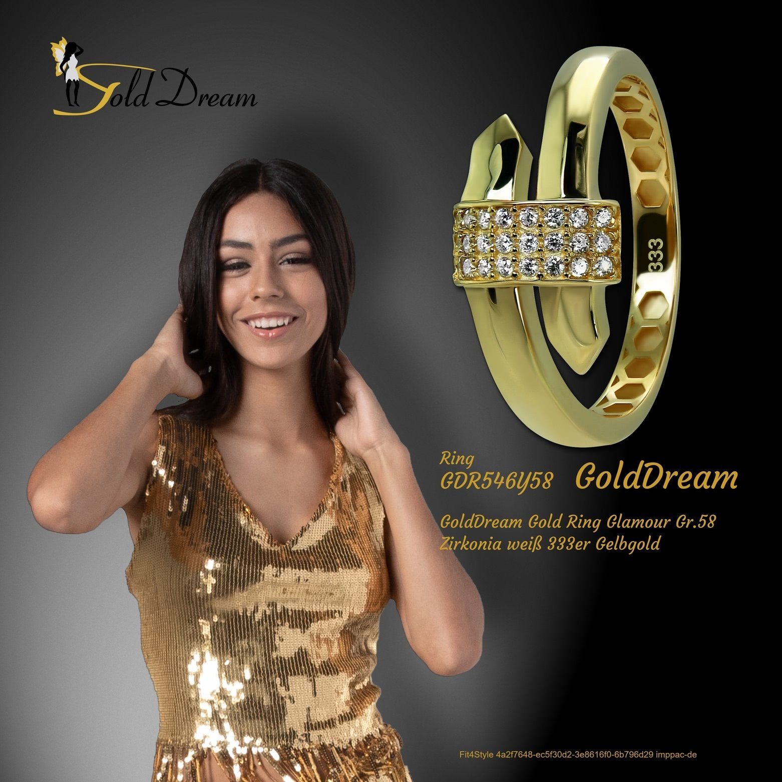 (Fingerring), Ring Goldring 333 weiß GoldDream Gr.58 Farbe: Glamour Gelbgold GoldDream Gold gold, - Glamour Damen Ring 8 Karat,