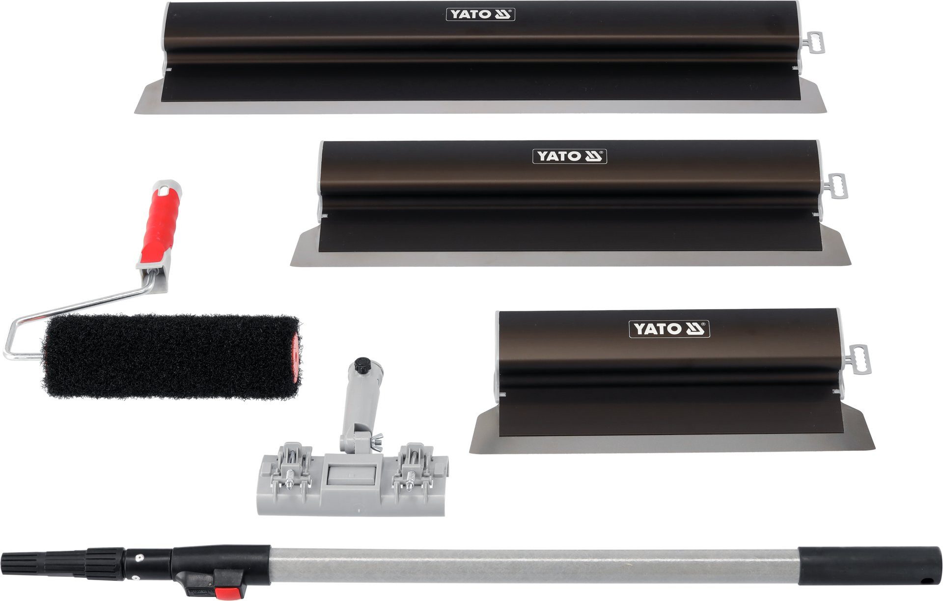 TRIZERATOP Malerspachtel Flächenspachtel SET, 250, 600. 800mm, Glättwalze, Griff, Teleskopstiel (Set Flächenspachtel 250, 600, 800 mm mit Glättwalze und Teleskopstiel, 1-St., Set Flächenspachtel 250, 600, 800 mm mit Glättwalze und Teleskopstiel) Spachteln
