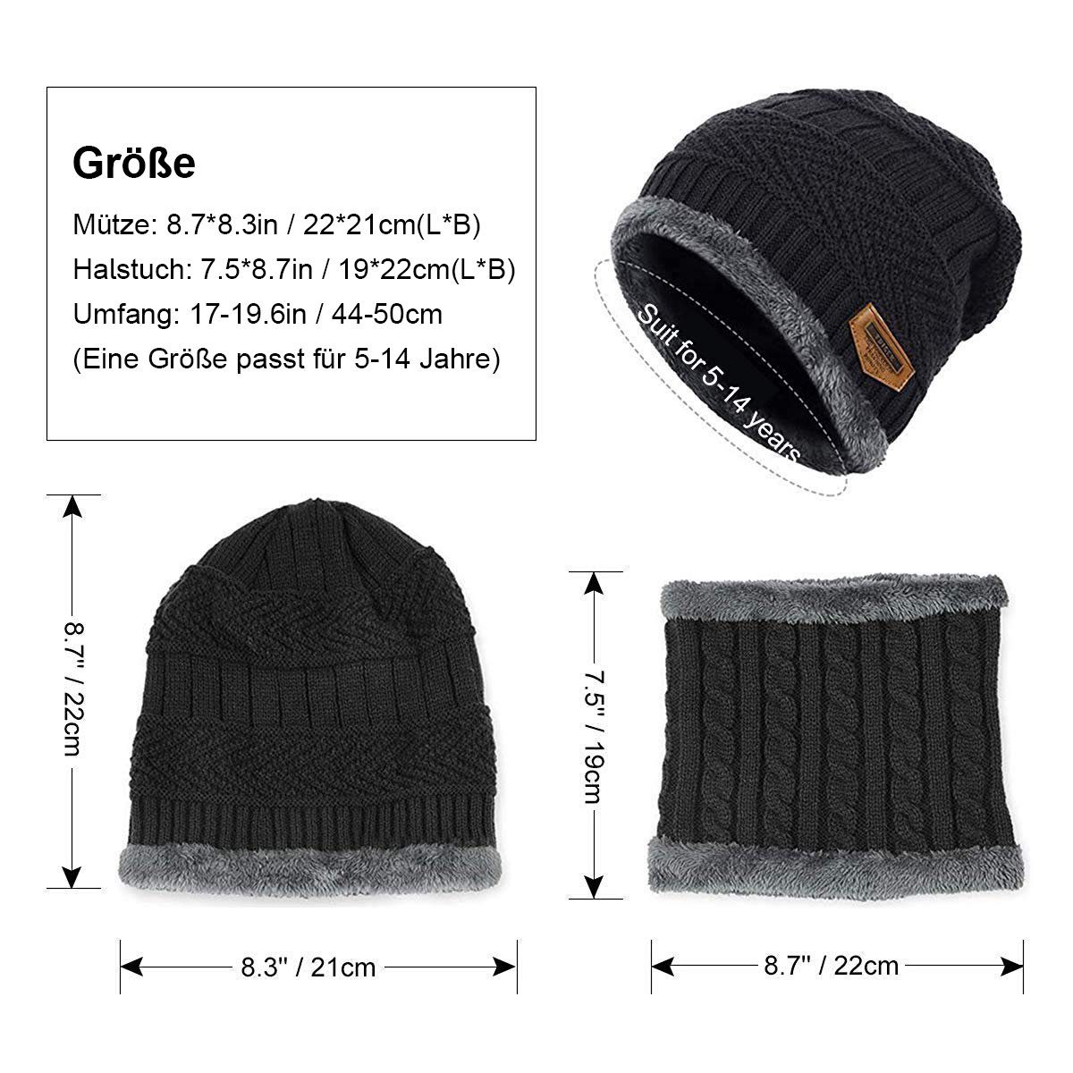 Welikera Schal, und Kinder-Winter-Unisex-Set, aus Schwarz Mütze Schal 2-in-1-Set Mütze &