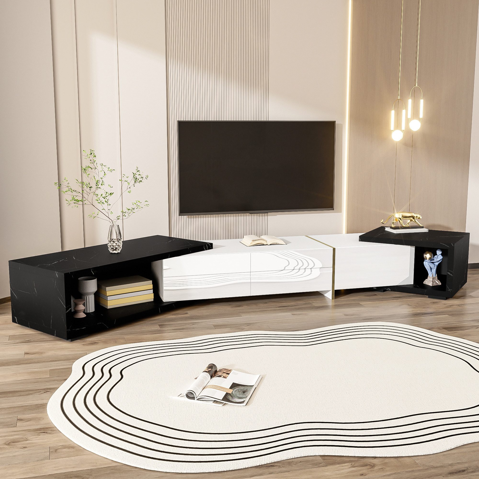Merax Lowboard Hochglanz-TV-Schrank mit verstellbarer Länge günstig online kaufen
