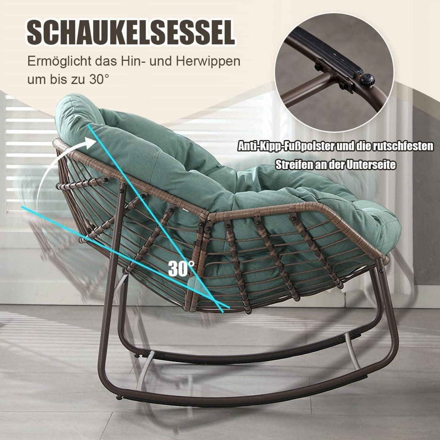 LuxusKollektion Schaukelsessel Schaukelstuhl Schaukelsessel Grün Olefingewebe Eiförmig 95x111x80cm