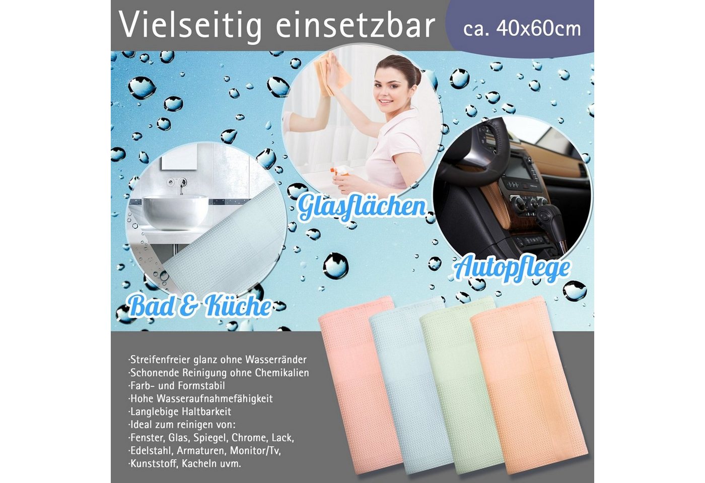 Thumbnail - Fiora Premium Allzwecktücher Streifenfrei Waschbar Möbel, Glas, Fenster Mikrofasertuch (microfaser, Set, 4-tlg., Reinigu...